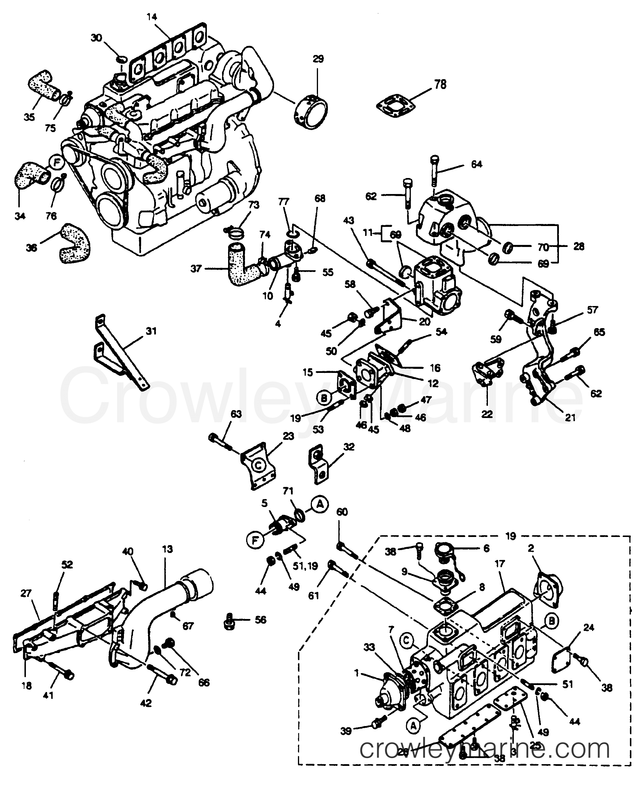 INTAKE AND EXHAUST SYSTEM 1992 Inboard Engine 4.0LD [PORT] 34012B9ES Crowley Marine