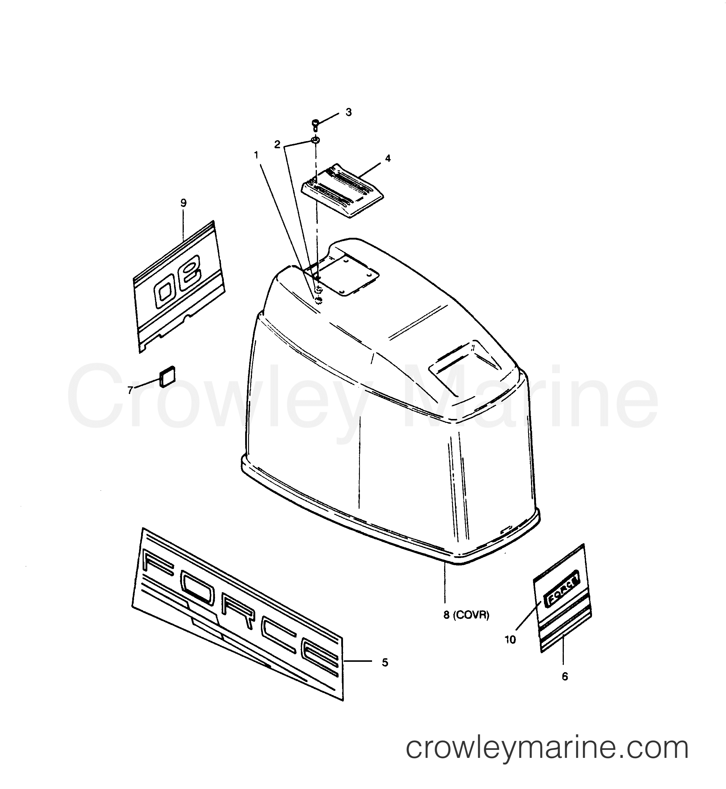 1990 Outboard 90 - 903X90B [Force] - ENGINE COVER (FORCE MODELS)