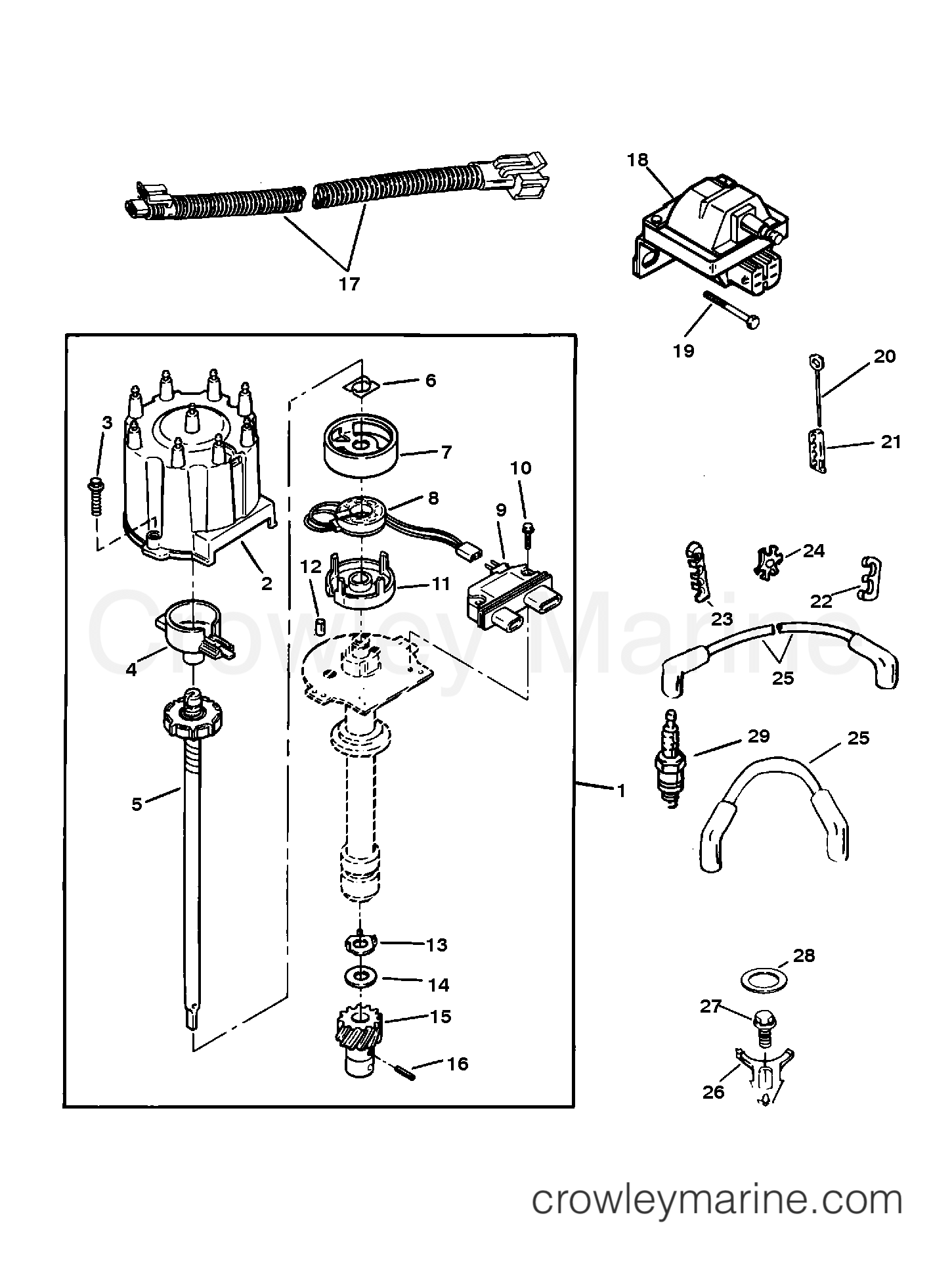 1995 Inboard Engine 350 MAG [EFI/MP] - 357J111HS - DISTRIBUTOR AND IGNITION COMPONENTS