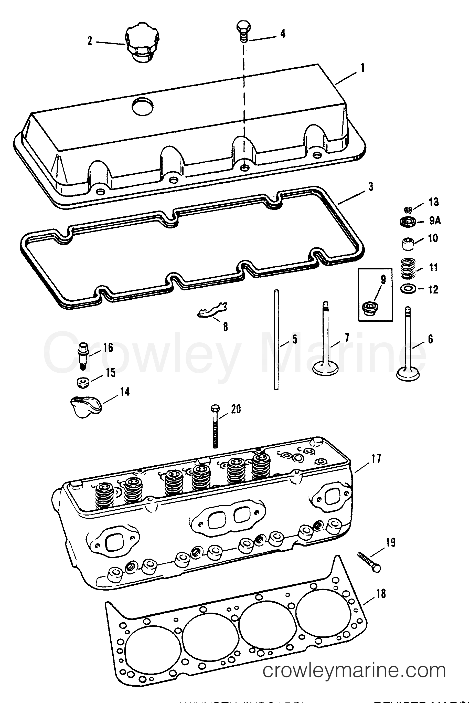 Inboard Rocker CYLINDER HEAD AND ROCKER COVER - 1995 Inboard Engine 8.2L [CARB ...