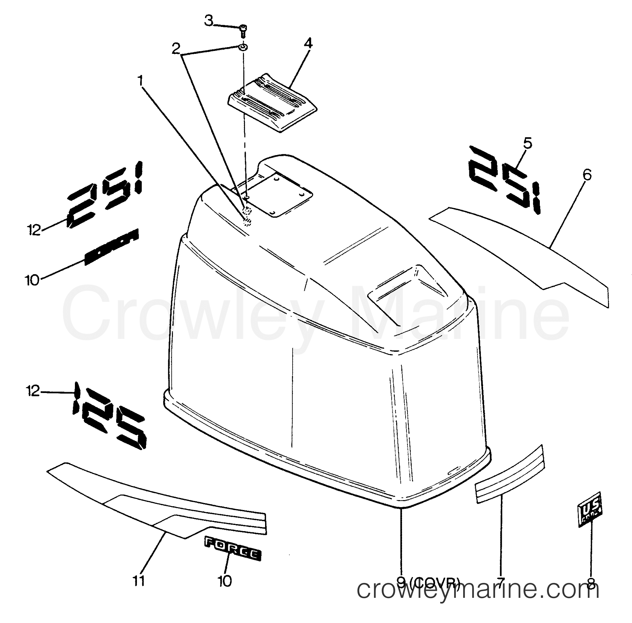 1988 Outboard 125 - 1258D8B [Force] - ENGINE COVER MAXUM MODELS