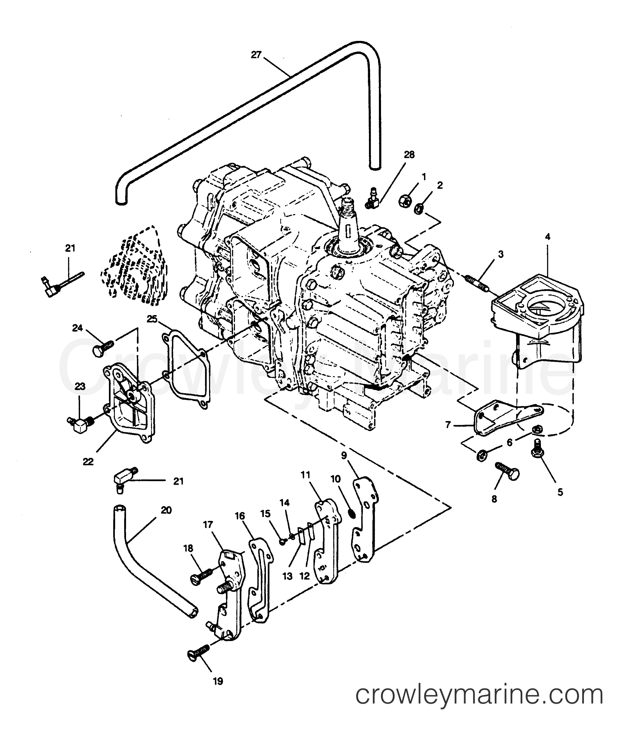 1989 Outboard 50 - 508F9D [Force] - RECIRCULATION SYSTEM AND STARTER BRACKETS