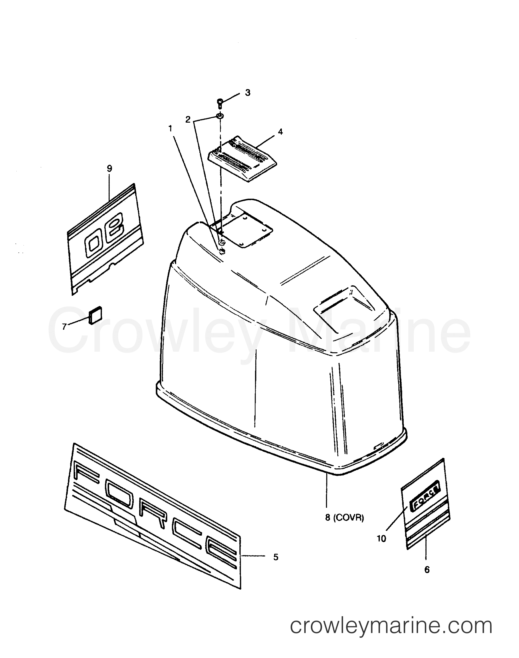 1991 Outboard 90 - 903F91C [Force] - ENGINE COVER FORCE MODELS