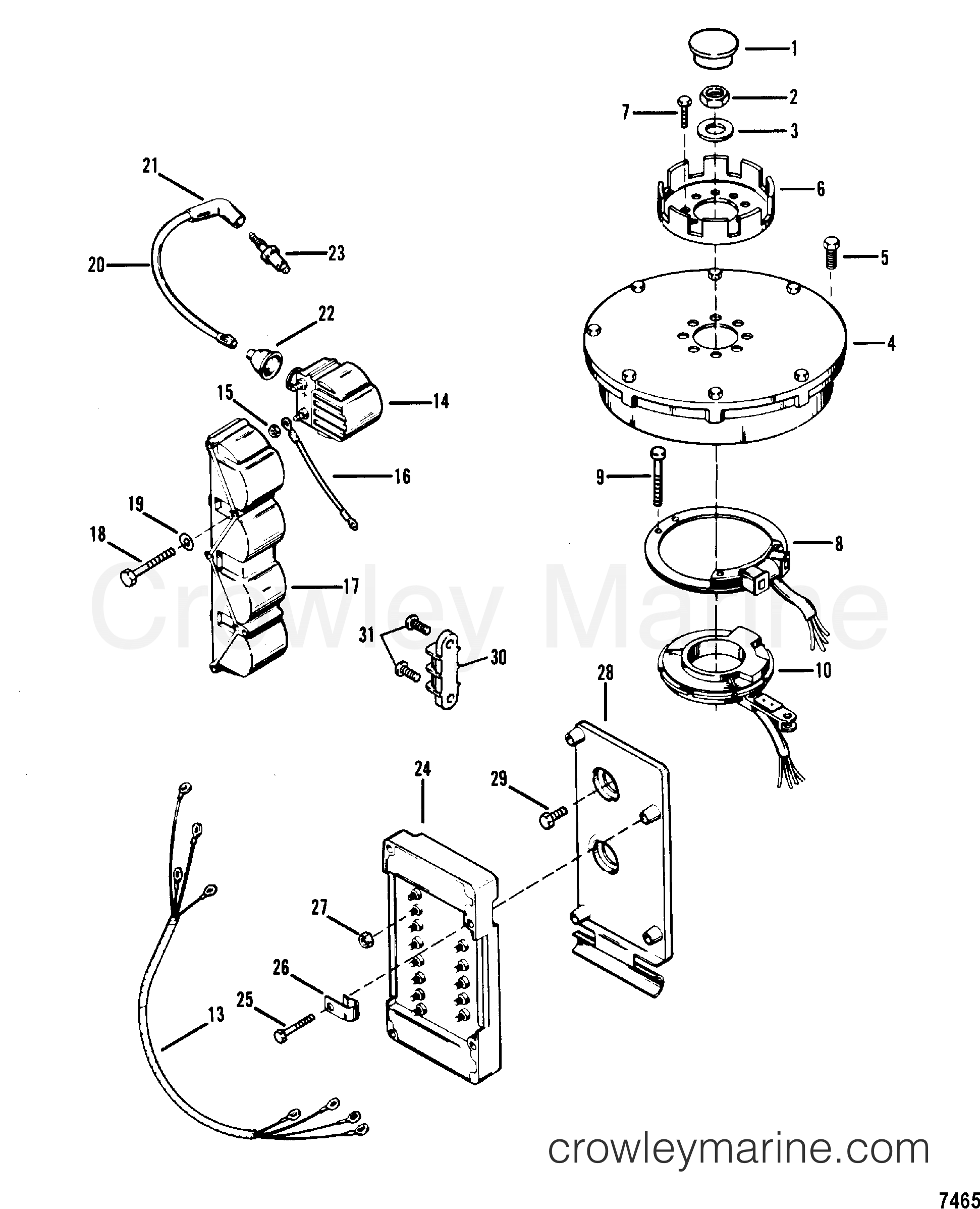 1988 Outboard 45 [ML/ALT] - 7045213ND - FLYWHEEL, IGNITION COIL AND SWITCH BOX