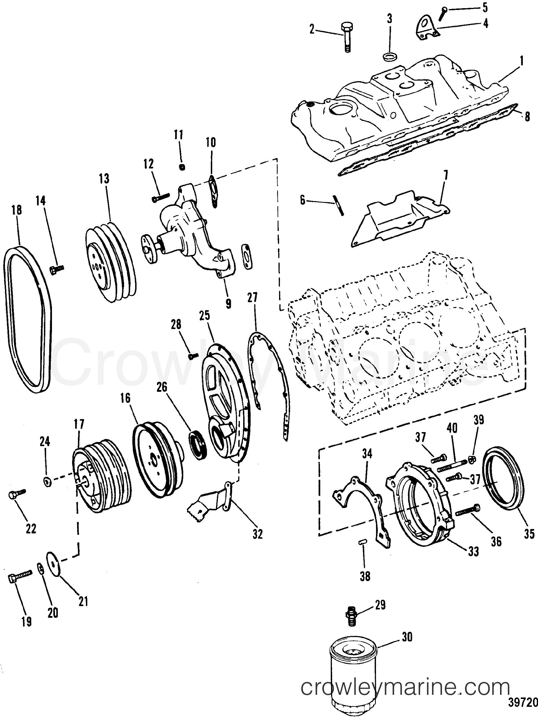 INTAKE MANIFOLD AND FRONT COVER - Serial Range Stern Drive 4.3L