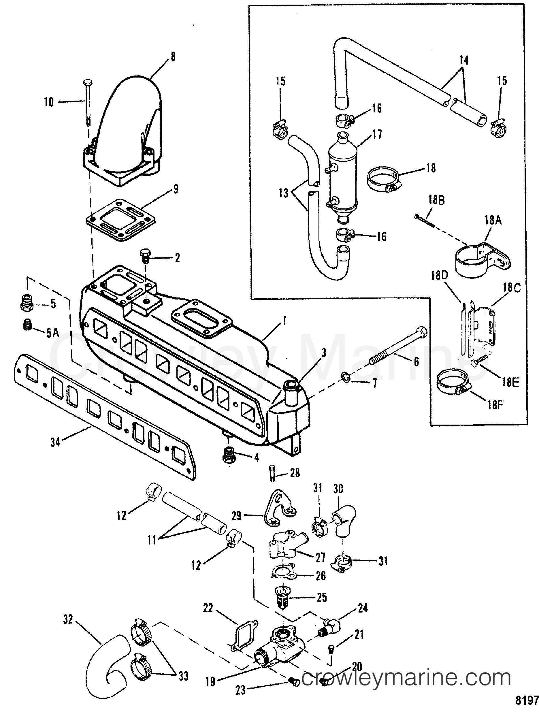 EXHAUST MANIFOLD AND WATER SYSTEM(ONE PIECE MANIFOLD) 1992 Mercruiser