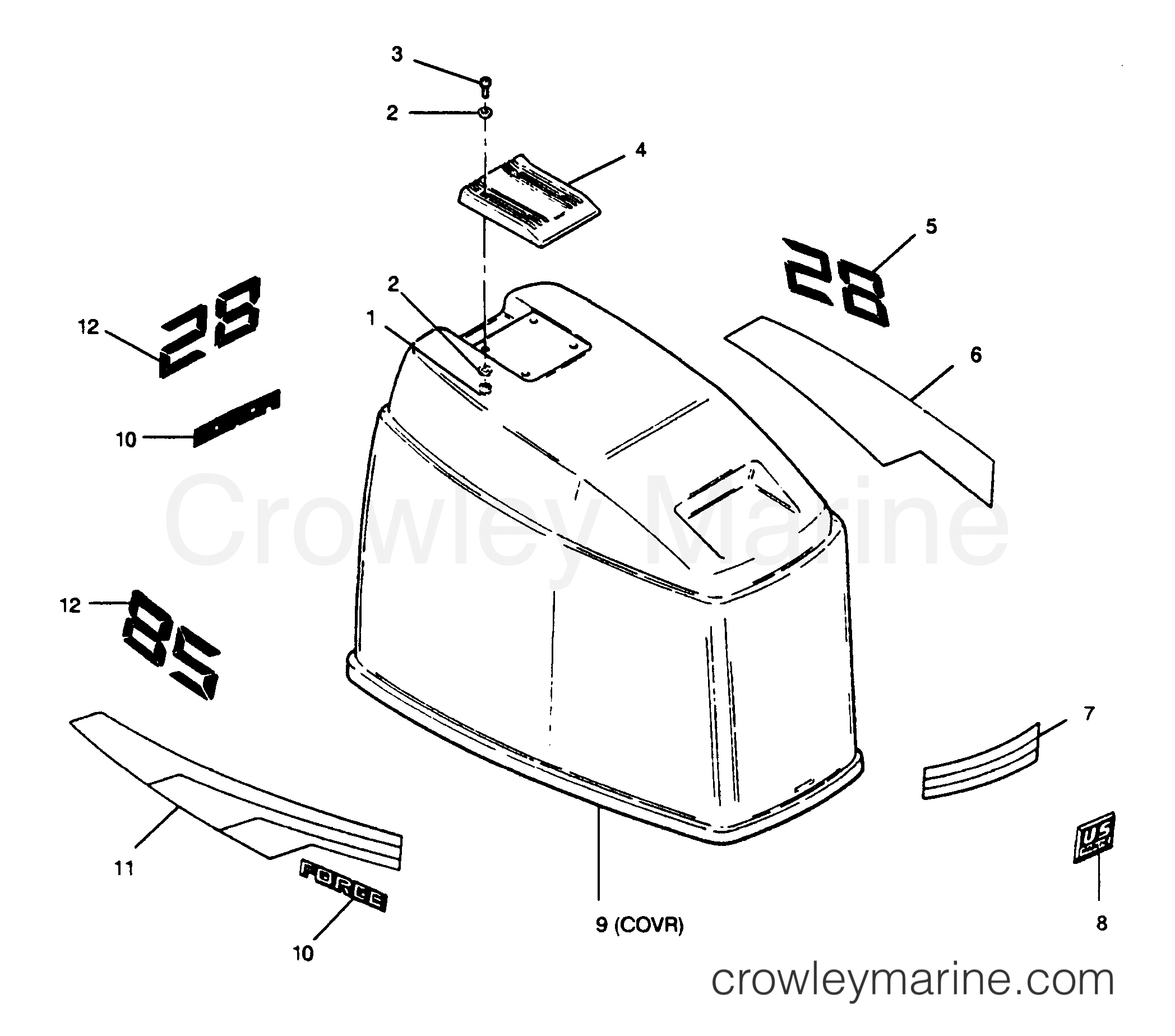 1989 Outboard 85 - 853F9D [Force] - ENGINE COVER MAXUM MODELS