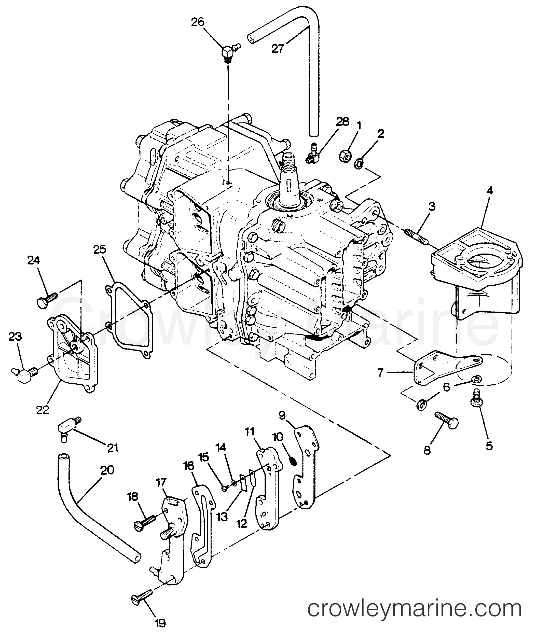 1988 Outboard 50 - 0C507F8B [Force] - RECIRCULATION SYSTEM AND STARTER BRACKETS