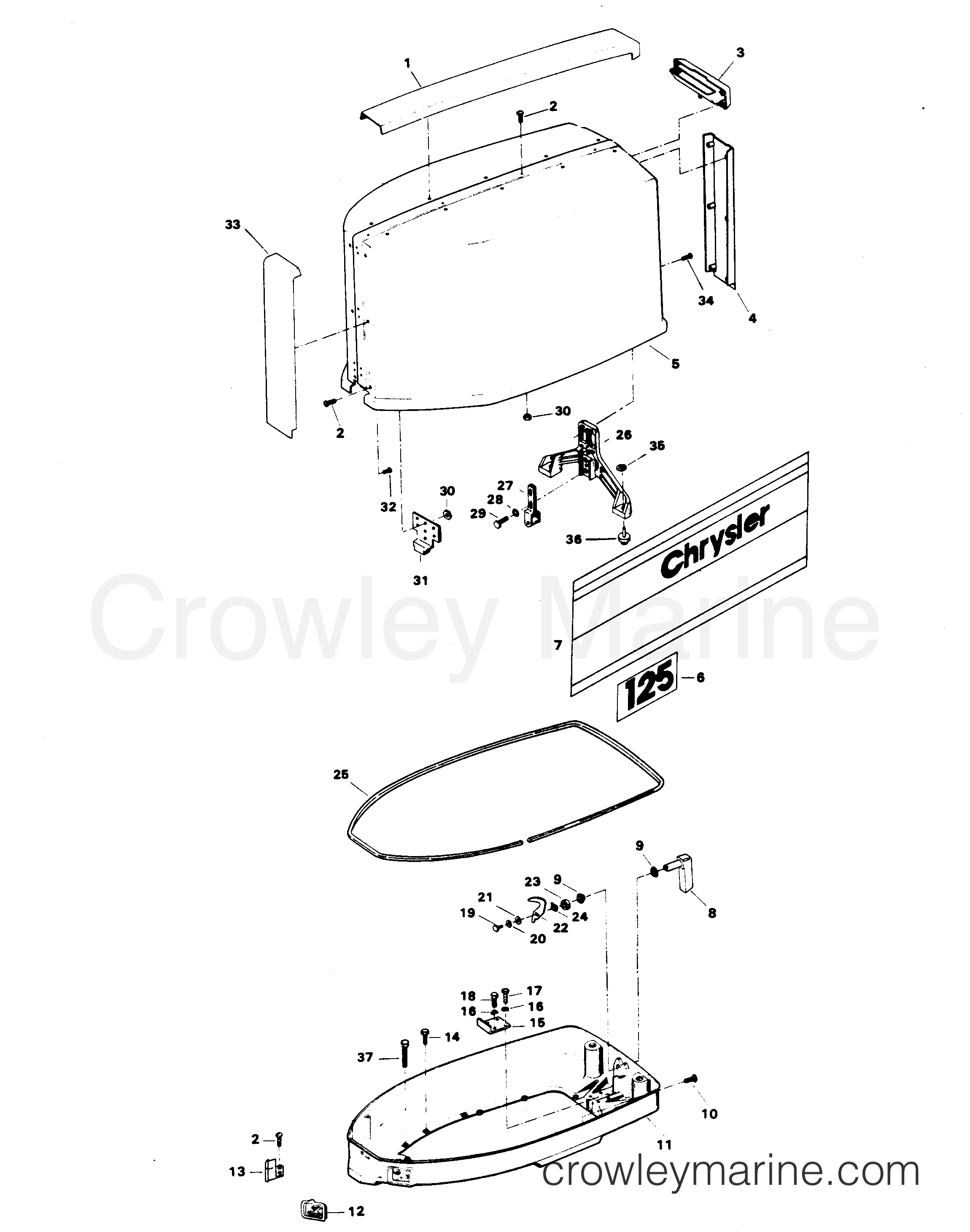1982 Outboard 125 - 1258B2B - ENGINE COVER AND SUPPORT PLATE