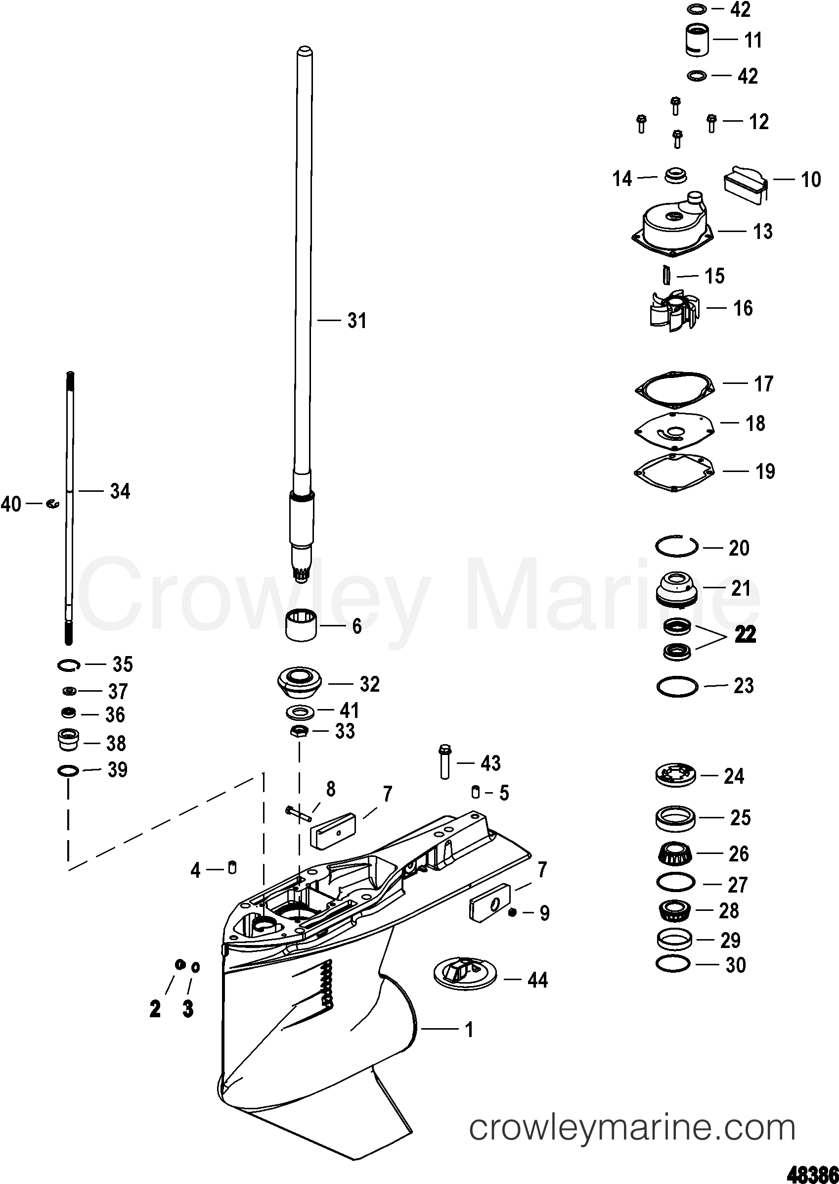 GEAR HOUSING, DRIVESHAFT, STANDARD/COUNTER ROTATION 2011 Outboard 150