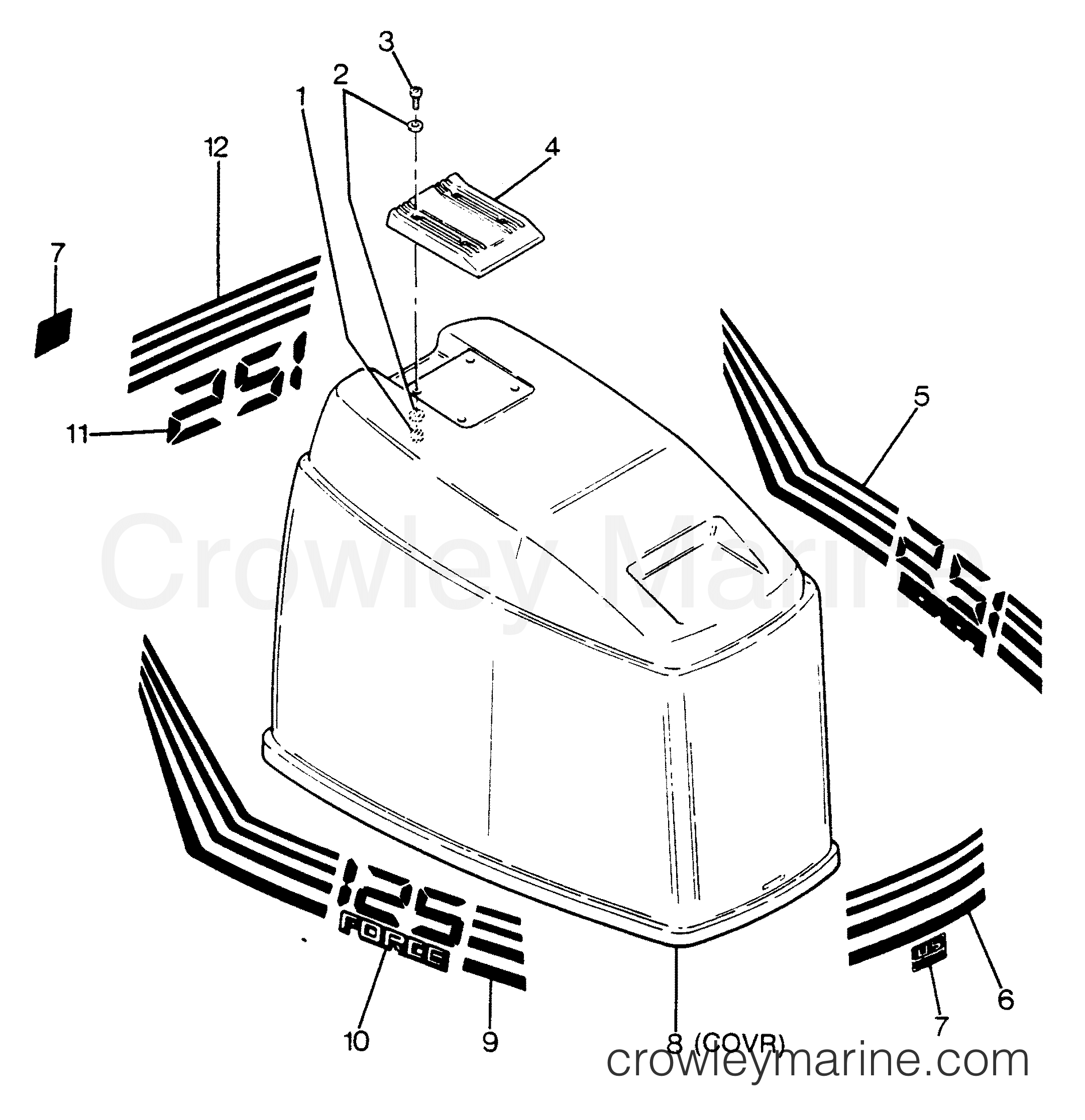 1988 Outboard 125 - 1258D8B [Force] - ENGINE COVER FORCE MODELS