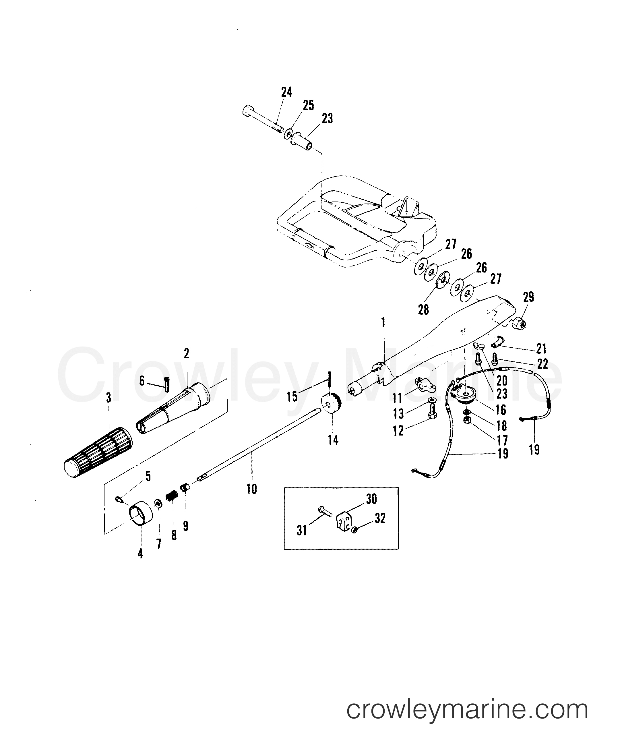 Serial Range Outboard 40B (CDI IGNITION/THRU PROP. EXHAUST) - 676-B102786 AND UP      (E) - STEERING HANDLE