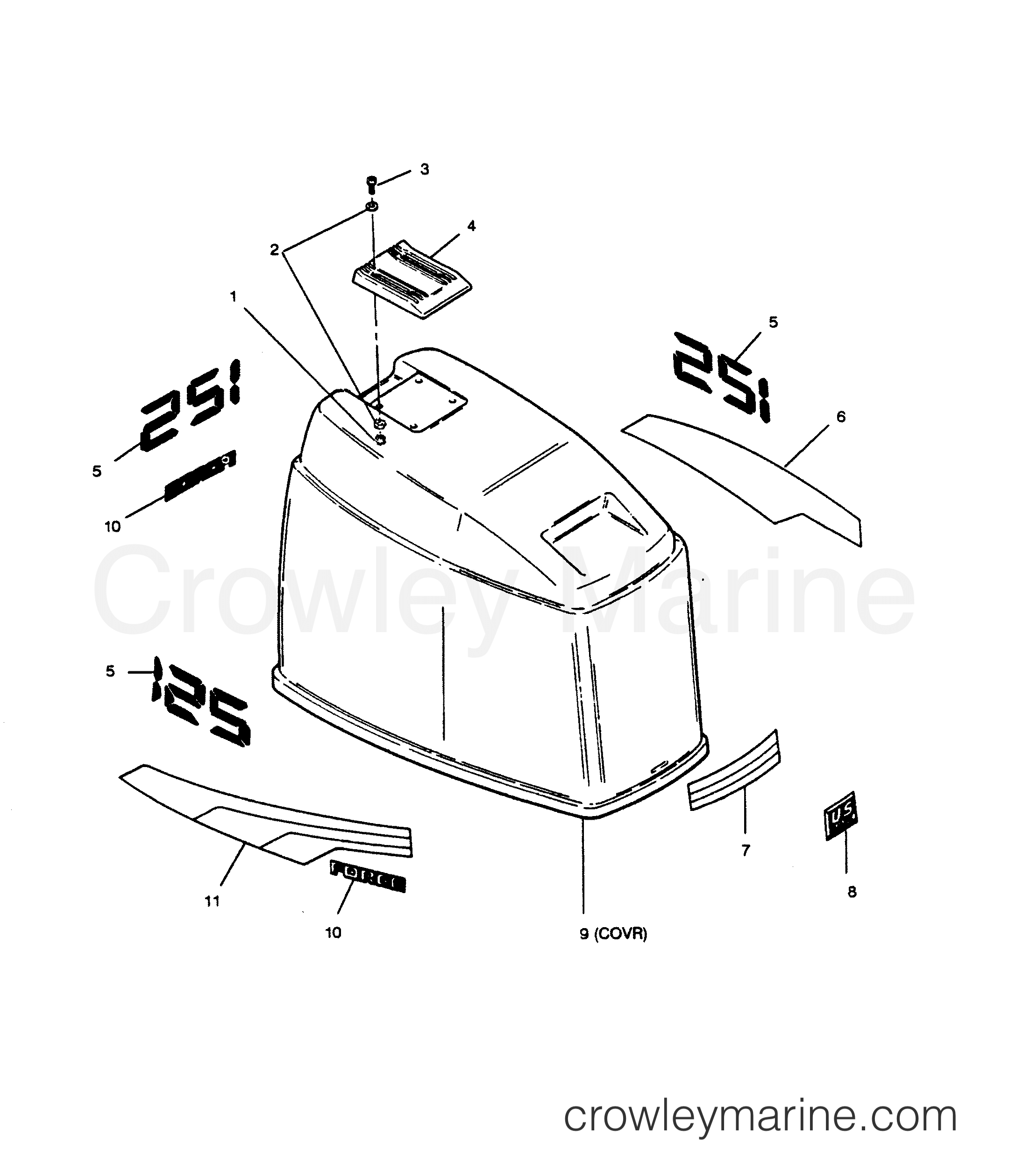 1989 Outboard 125 - 1258F9C [Force] - ENGINE COVER MAXUM MODELS