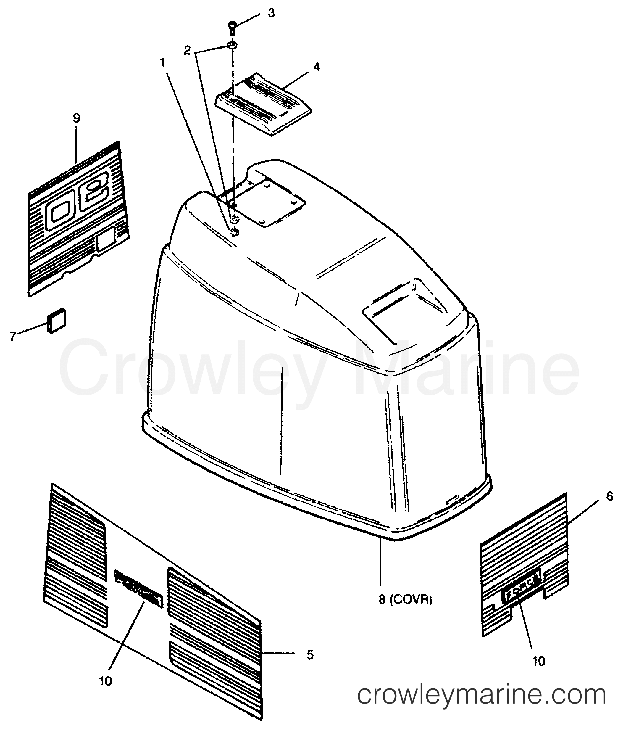 1991 Outboard 90 - 908E91A [Force] - ENGINE COVER BAYLINER MODELS