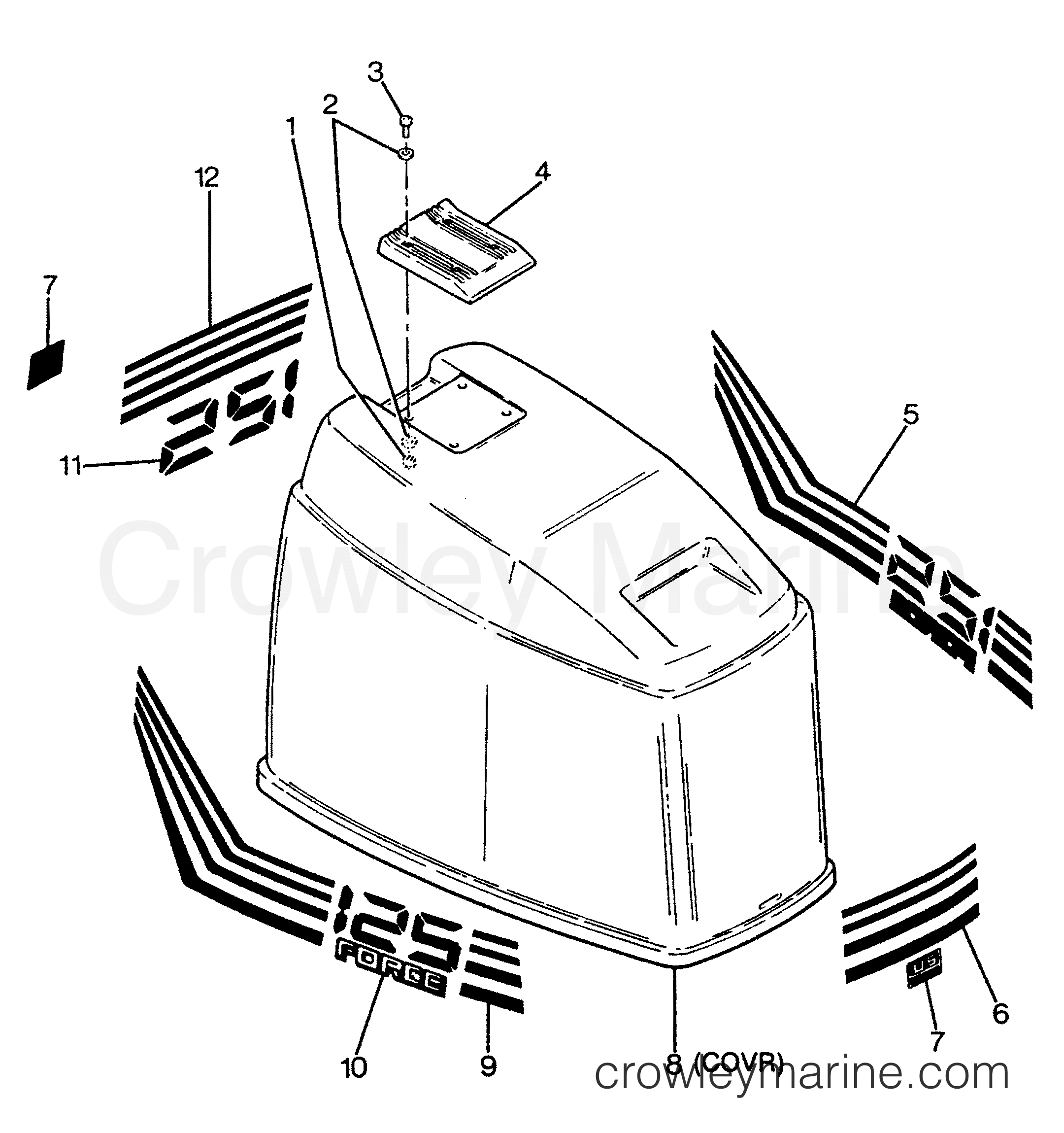 1988 Outboard 125 - 1258F8A [Force] - ENGINE COVER BAYLINER MODELS