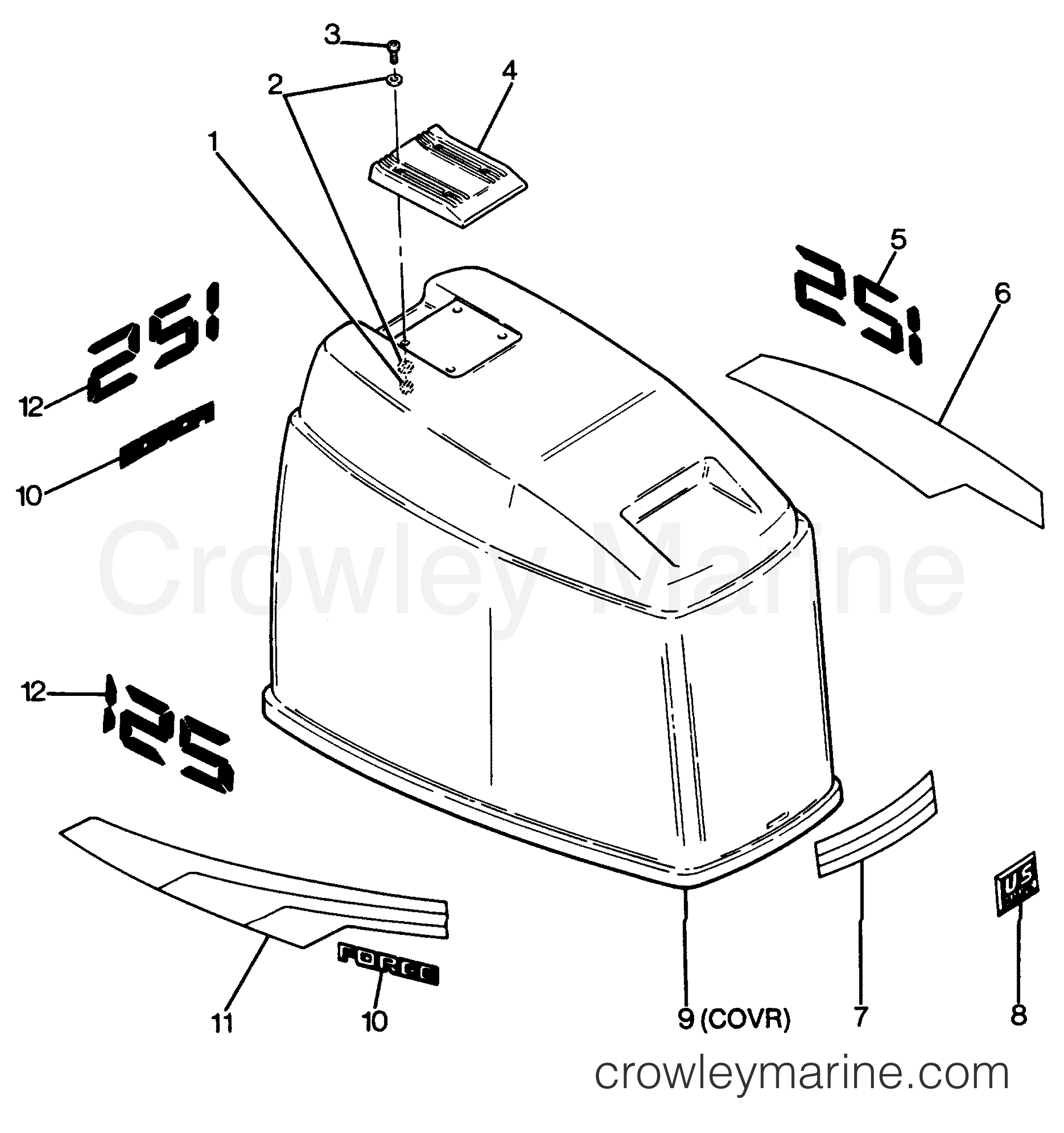 1988 Outboard 125 - 1258F8A [Force] - ENGINE COVER MAXUM MODELS