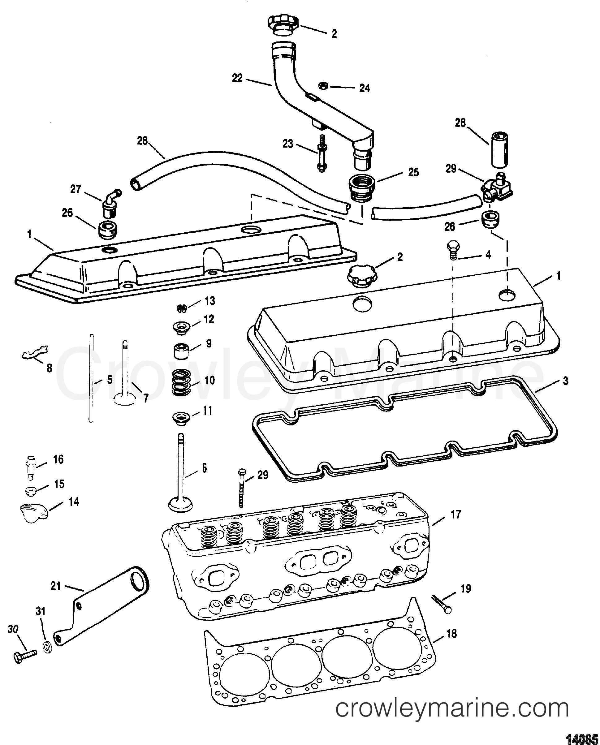Inboard Rocker CYLINDER HEAD AND ROCKER COVER - 1995 Inboard Engine 7.4L [EFI/MP ...