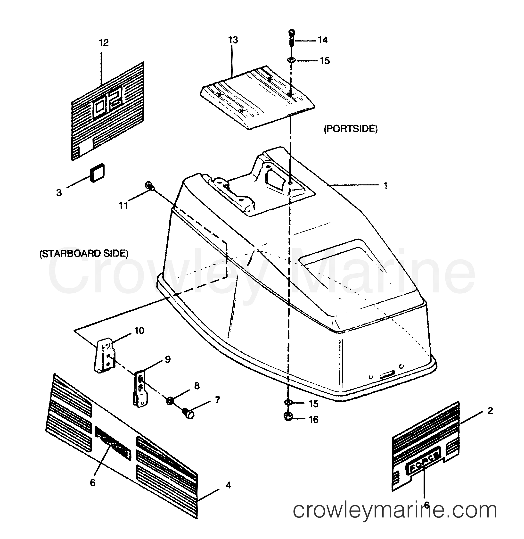 1991 Outboard 50 - 507A91Z [Force] - ENGINE COVER MAXUM MODELS