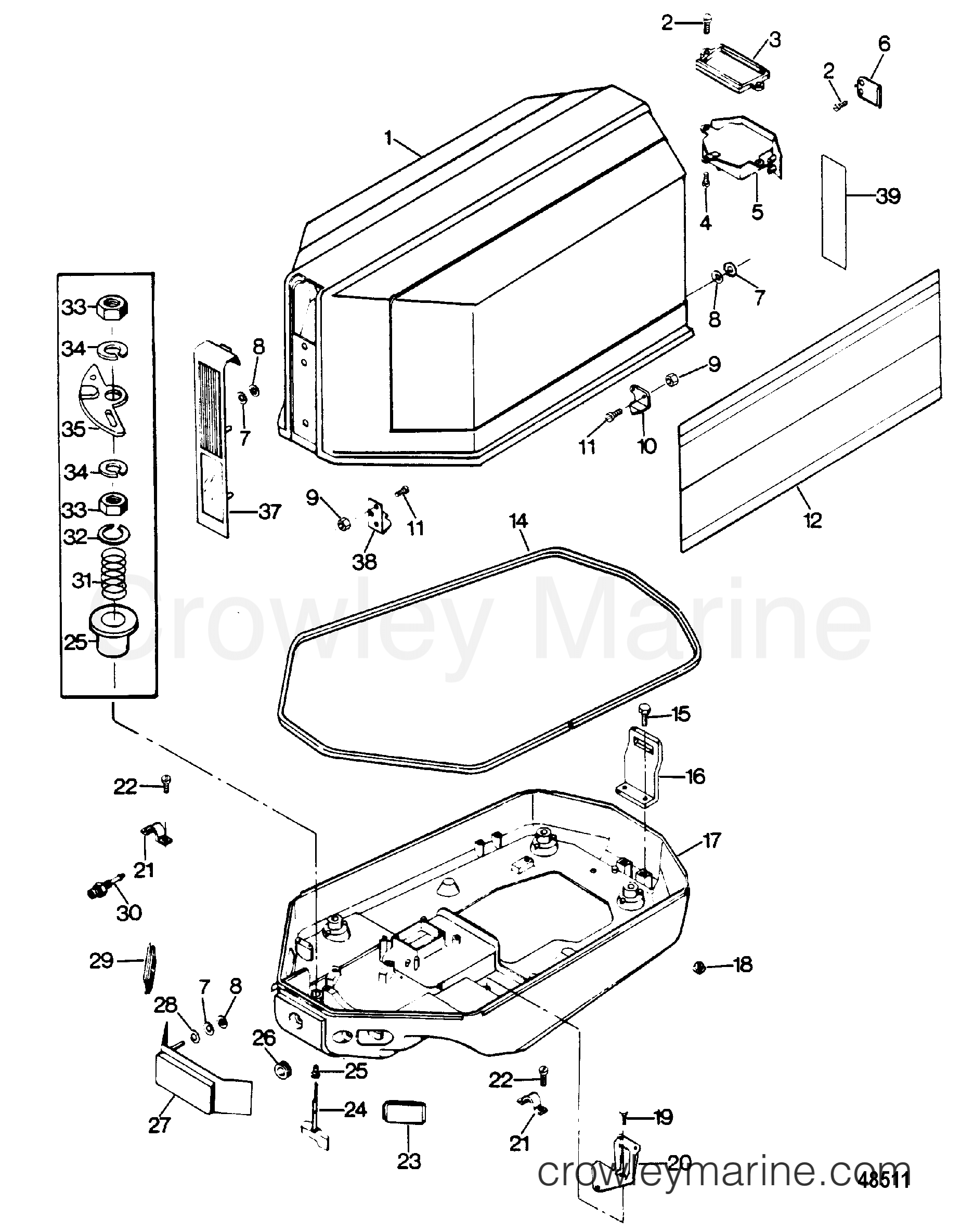 1987 Outboard 35 - 0C357F7B Thru [Force] - ENGINE COVER AND SUPPORT PLATE
