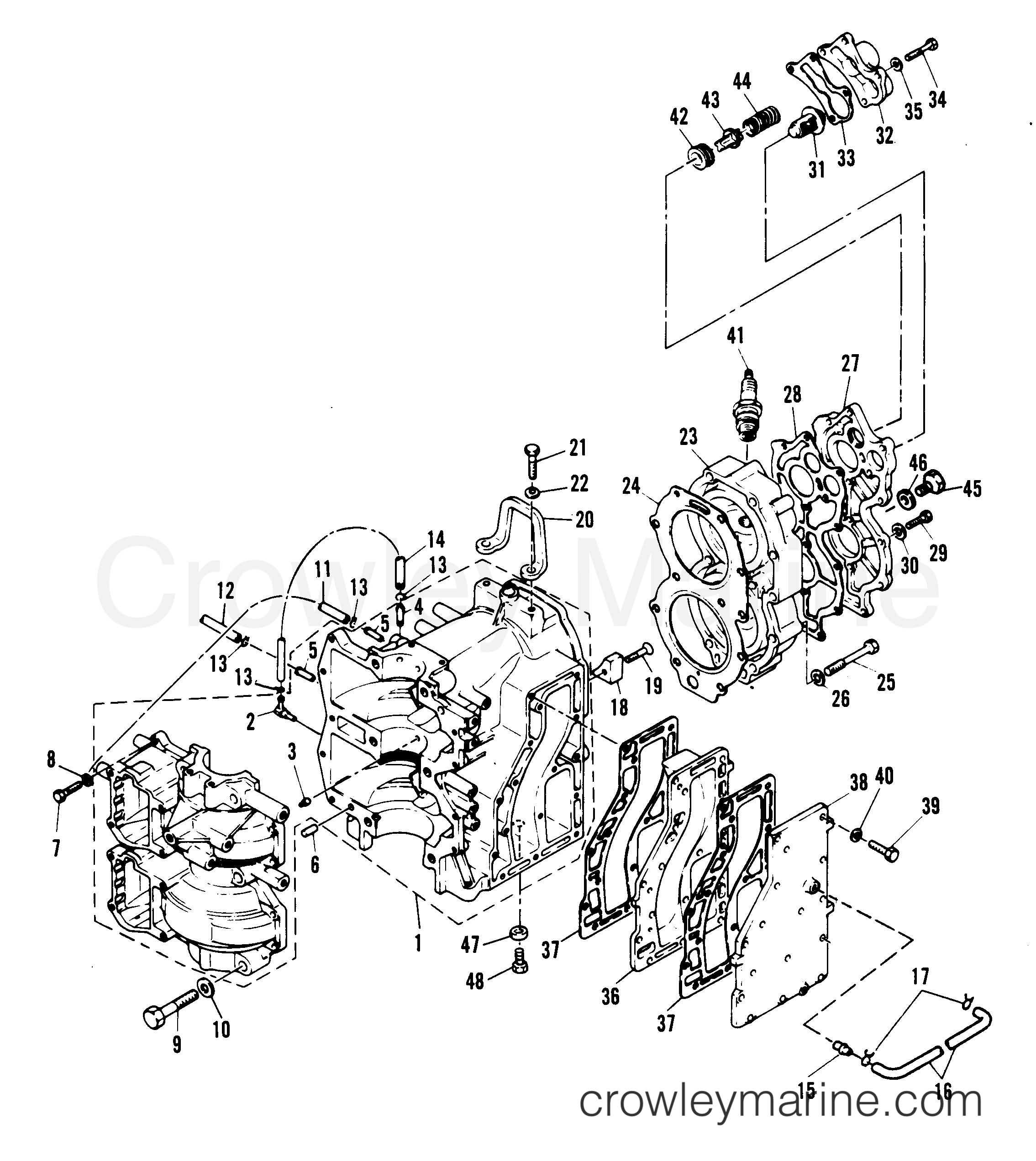1982 Outboard 40 [M] - 7040202 - CRANKCASE AND CYLINDER HEAD