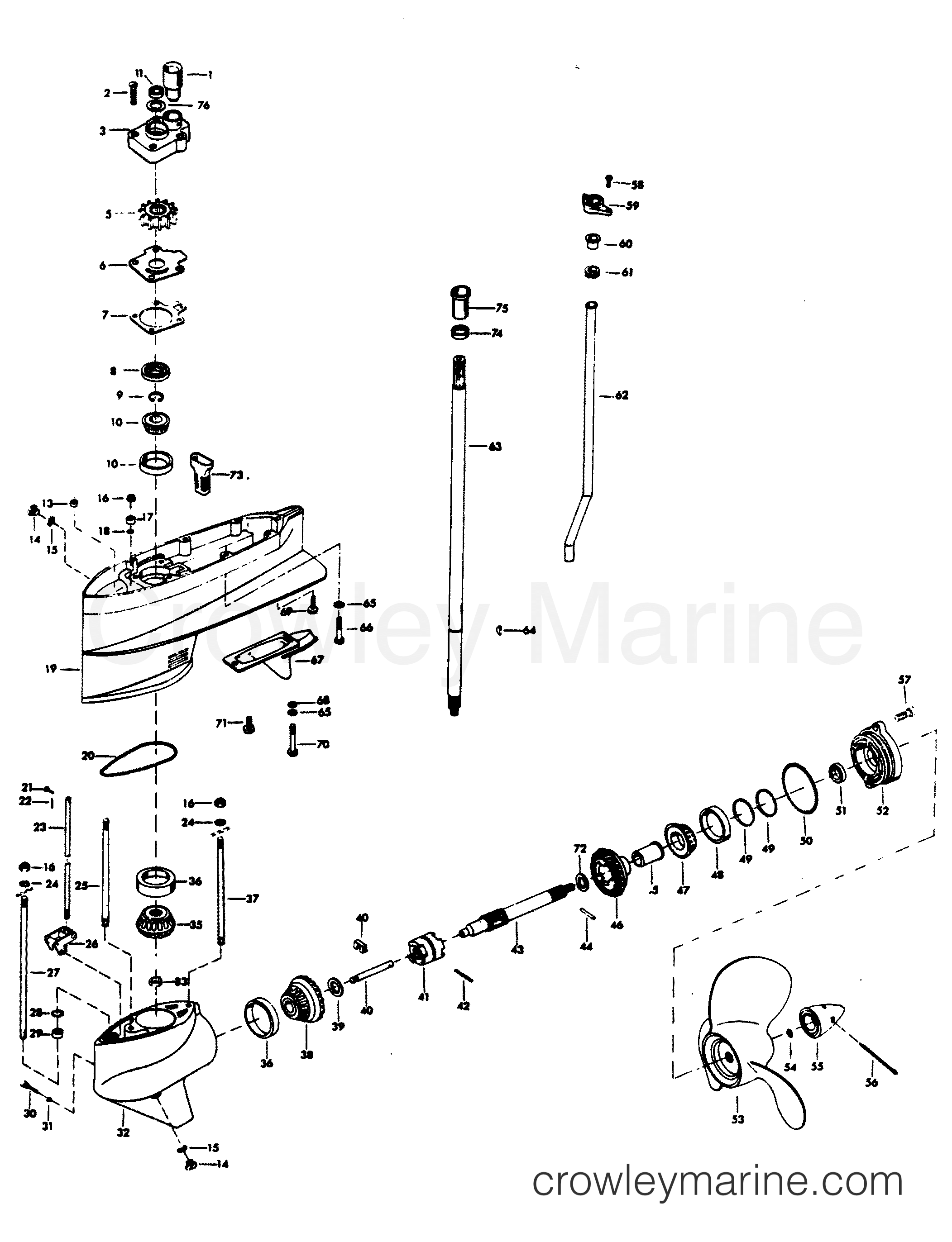 1976 Outboard 105 - 1059BF - GEAR HOUSING