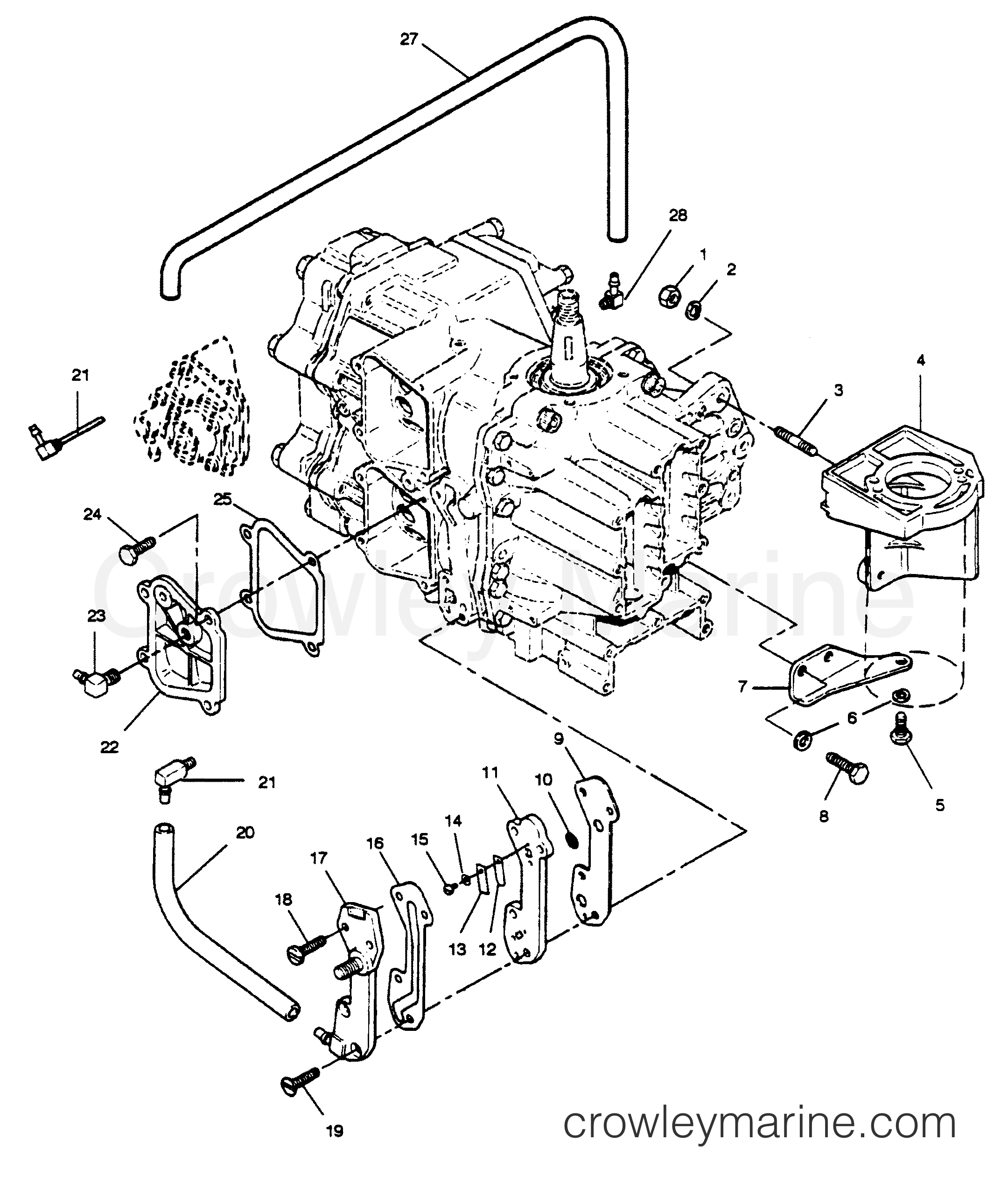 1989 Outboard 50 - 507A9B [Force] - RECIRCULATION SYSTEM AND STARTER BRACKETS