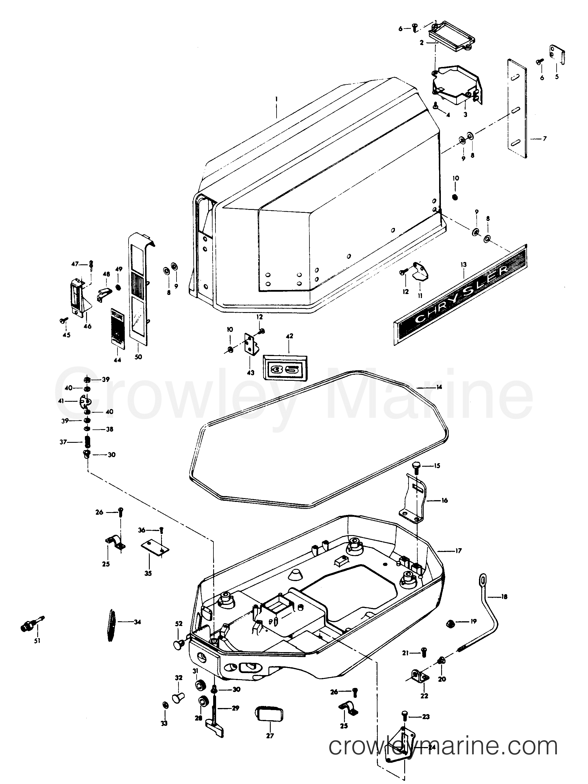 1976 Outboard 35 - 351BK - ENGINE COVER AND SUPPORT PLATE (HAND START MODELS)