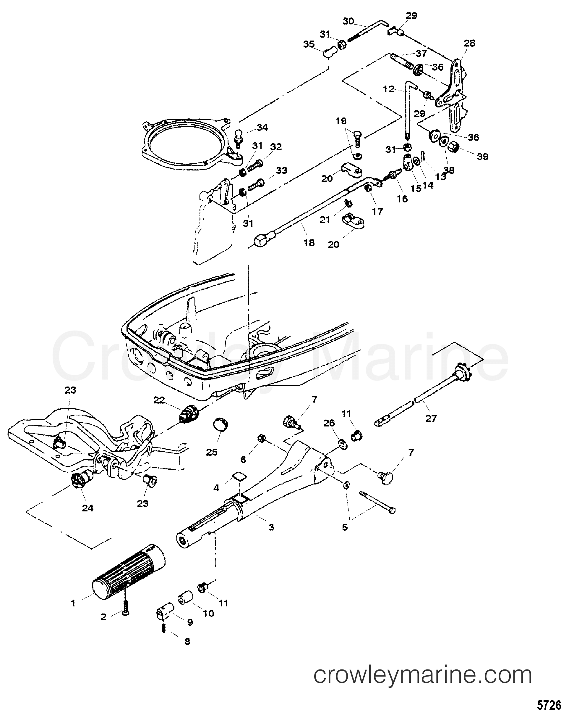 2004 Outboard 15 [EL] - 7015312RL - THROTTLE LINKAGE/STEERING HANDLE
