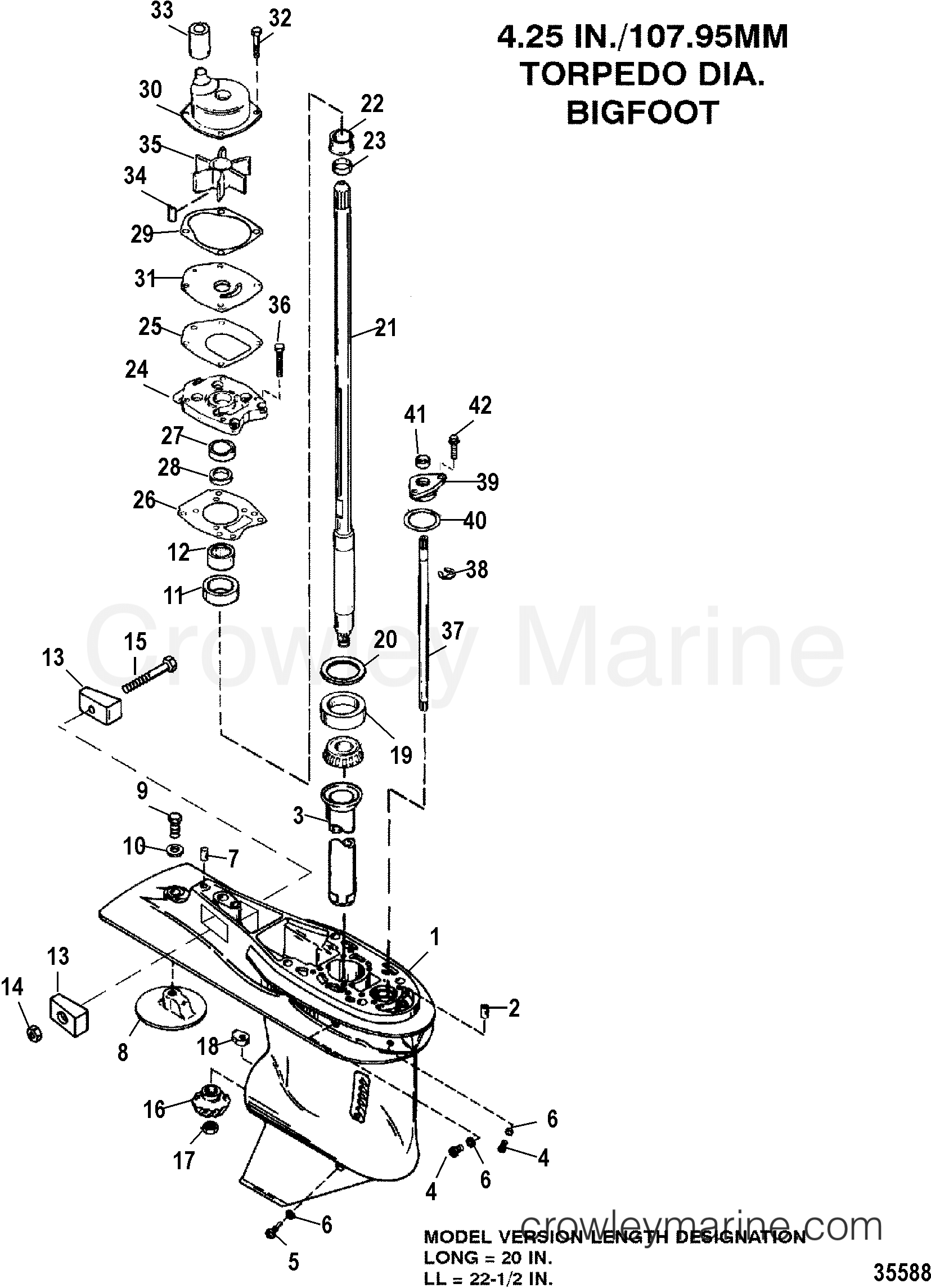 GEAR HOUSING, DRIVESHAFT 2.311 GEAR RATIO 1998 Outboard 55 [MH] 7055207GD Crowley Marine