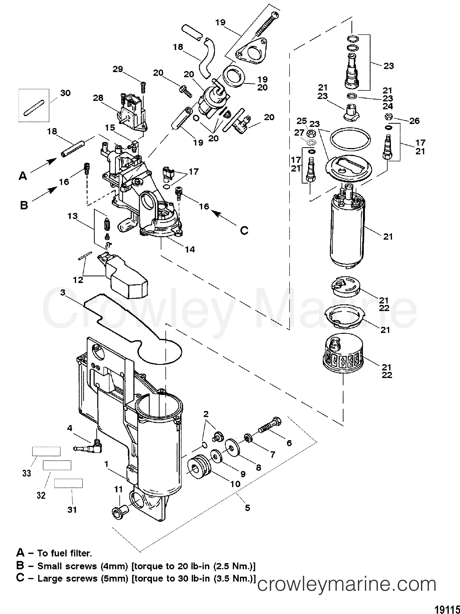 1999 Outboard 225 [CXXL EFI] - 7225434HD - VAPOR SEPERATOR COMPONENTS