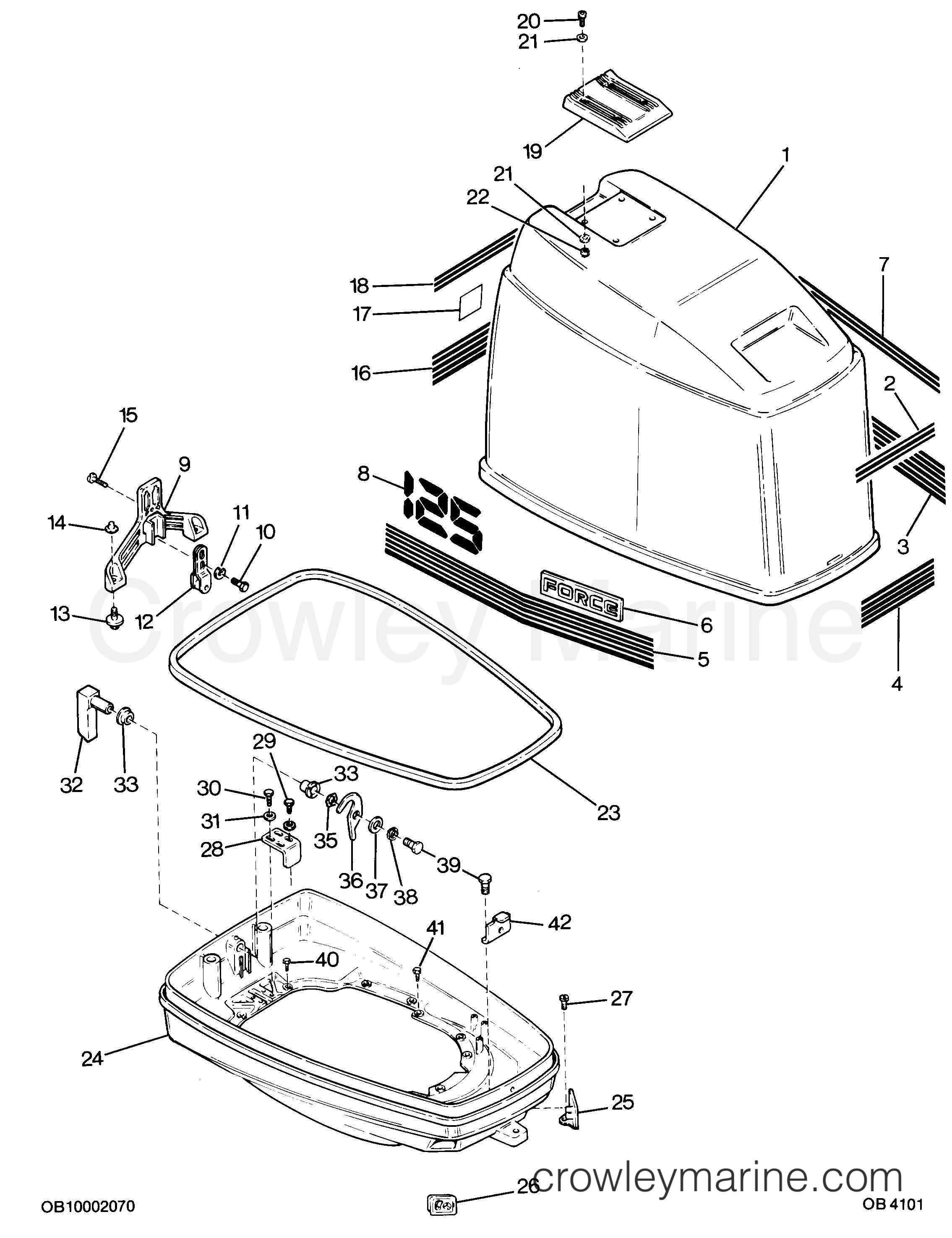 1987 Outboard 125 - 1258F7A [Force] - ENGINE COVER AND SUPPORT PLATE
