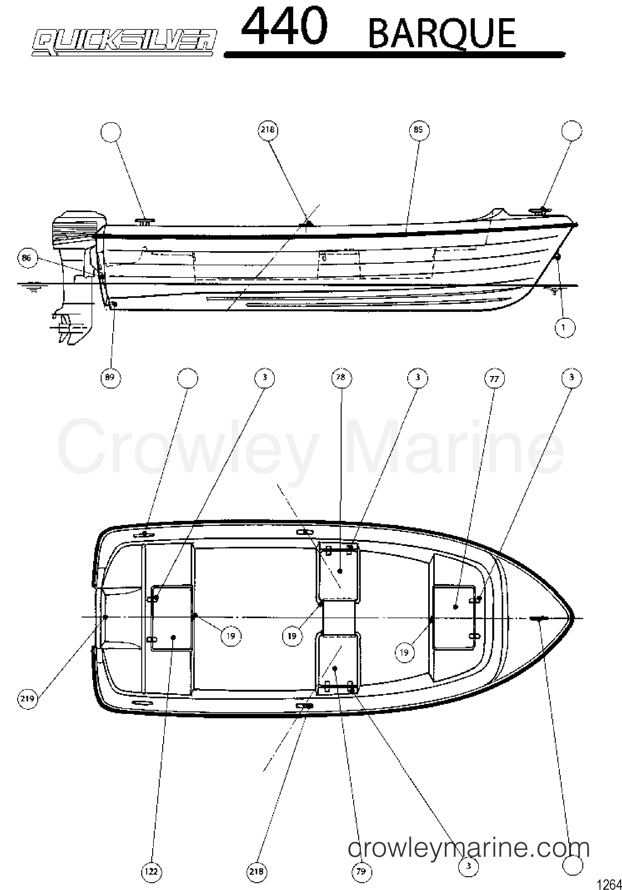 All Years Quicksilver Fiberglass MODEL 605 TIMONIER - All Models - MODEL 440 BARQUE section