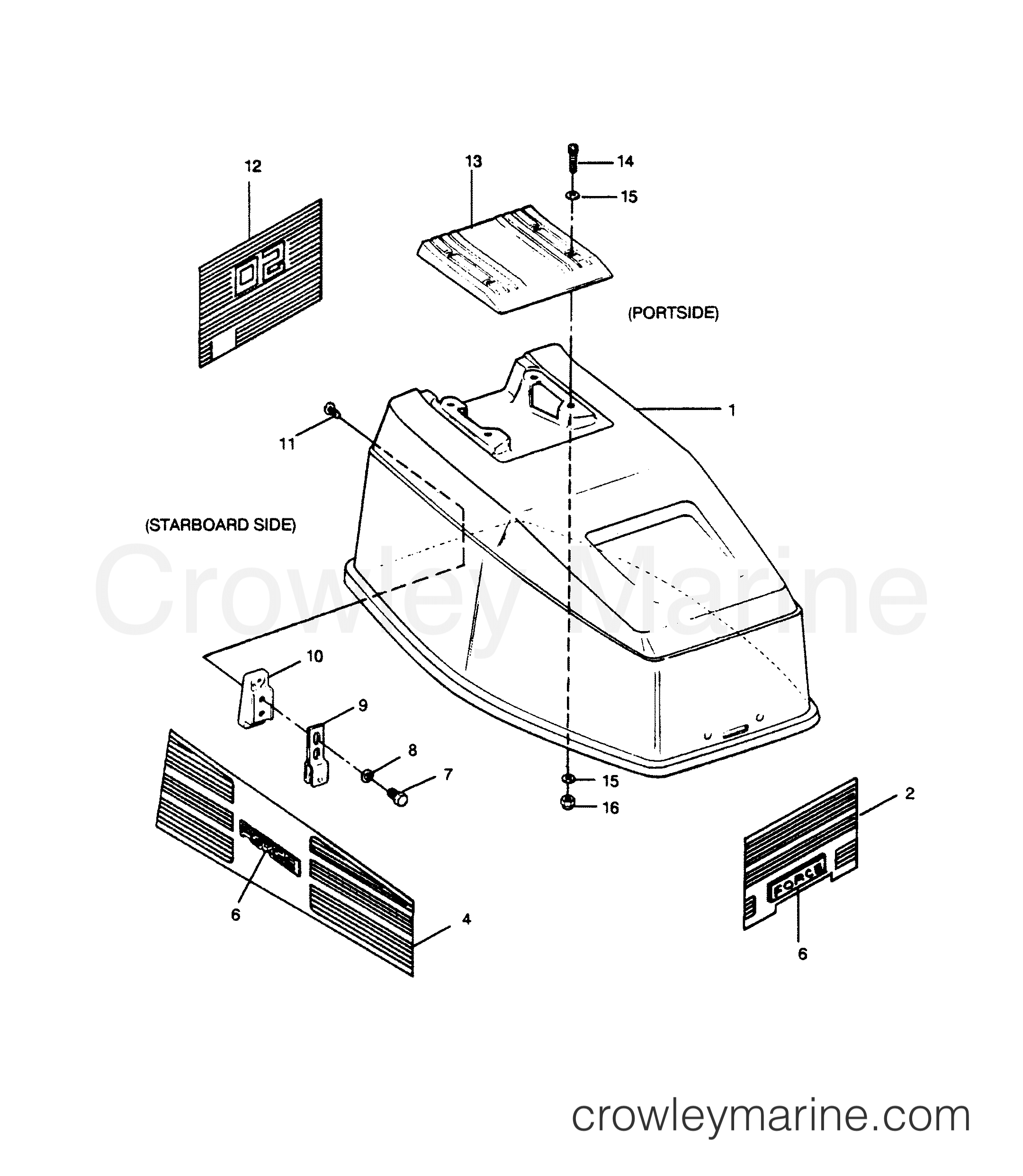 1990 Outboard 50 - 508F90D [Force] - ENGINE COVER MAXUM MODELS