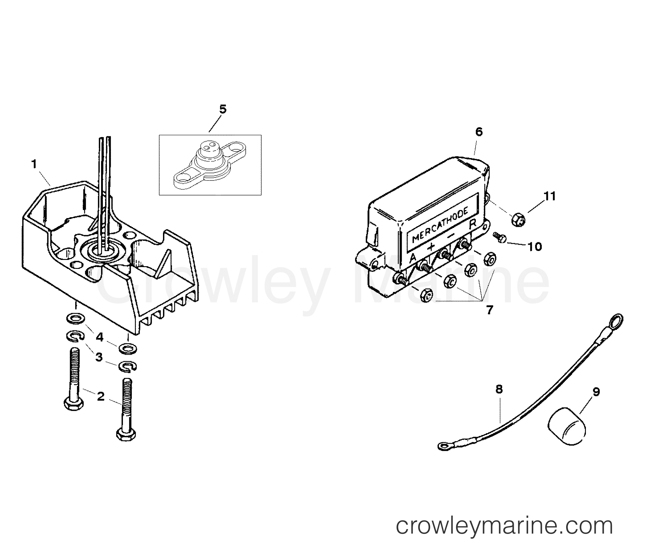 Serial Range Stern Drive 350 MAG. BRAVO MPI(GEN+) GM 350 V-8 1997 - 0K001501 AND UP - MERCATHODE COMPONENTS