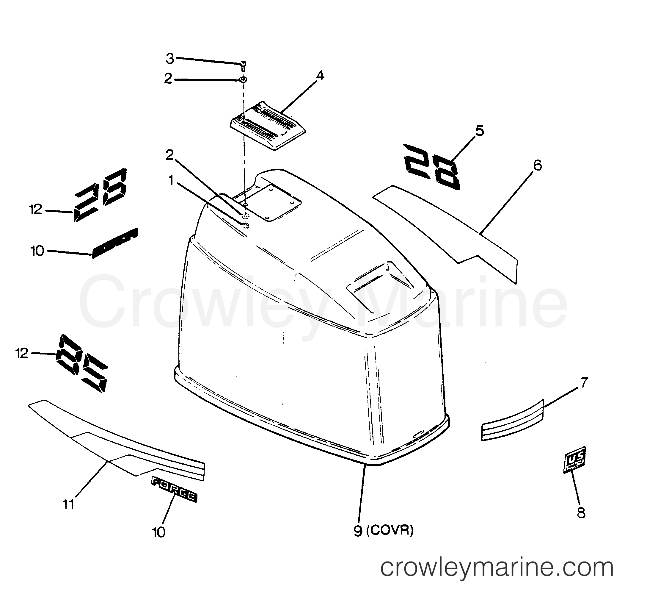 1988 Outboard 85 - 856X8B [Force] - ENGINE COVER MAXUM MODELS