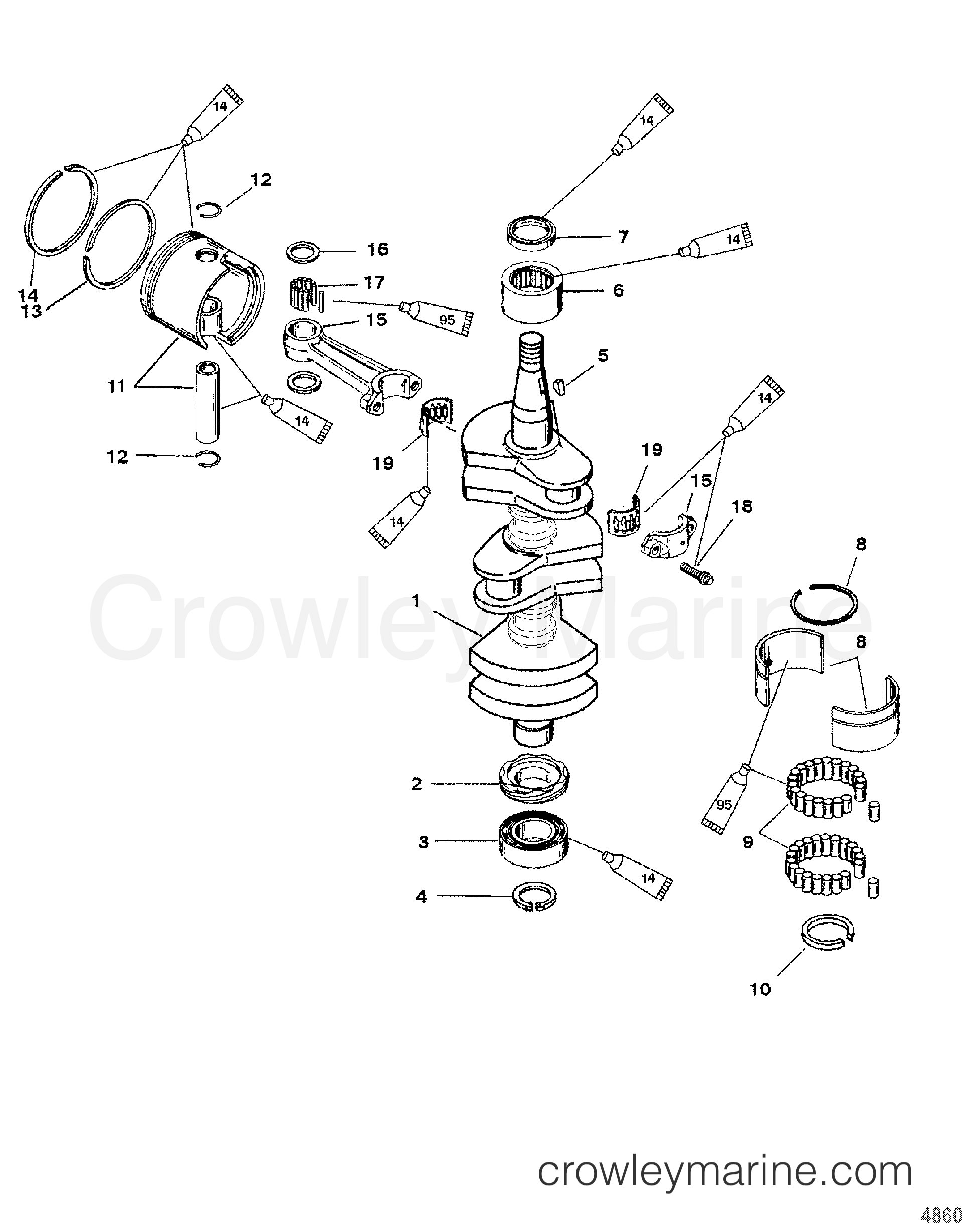 CRANKSHAFT, PISTONS AND CONNECTION RODS 2006 Outboard 50 [ELPTO