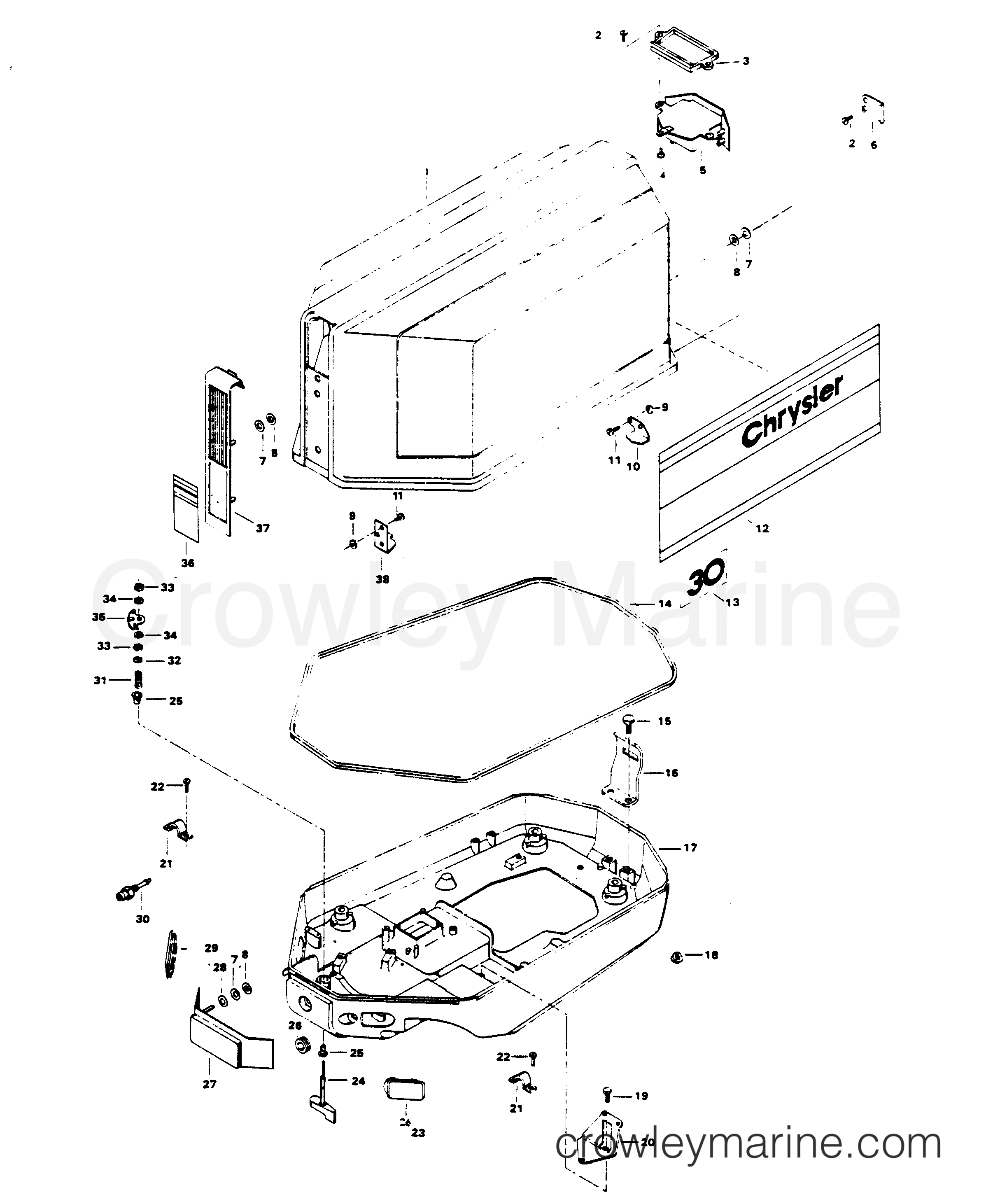 1982 Outboard 30 - 307B2E - ENGINE COVER AND SUPPORT PLATE