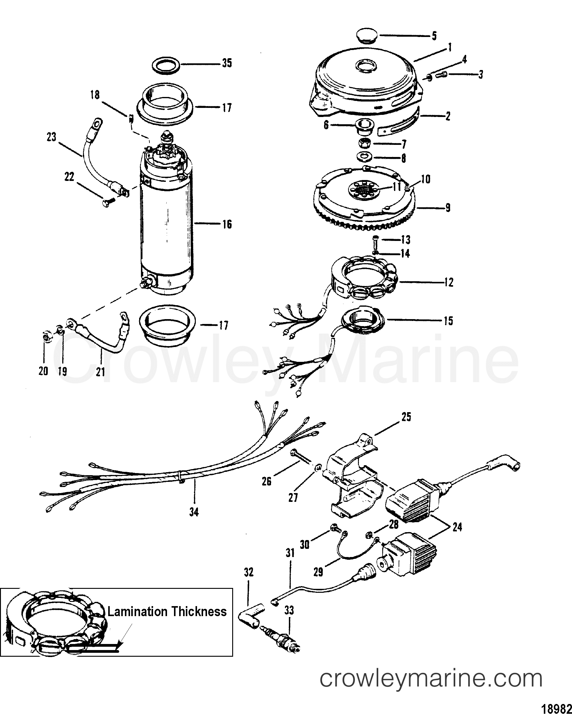 1982 Outboard 200 [ELPT] - 7200622 - FLYWHEEL, STARTER MOTOR AND IGNITION COILS