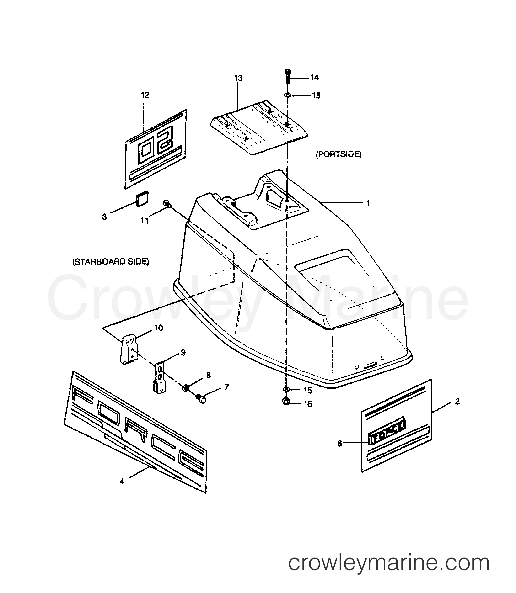 1990 Outboard 50 - 507A90D [Force] - ENGINE COVER FORCE MODELS