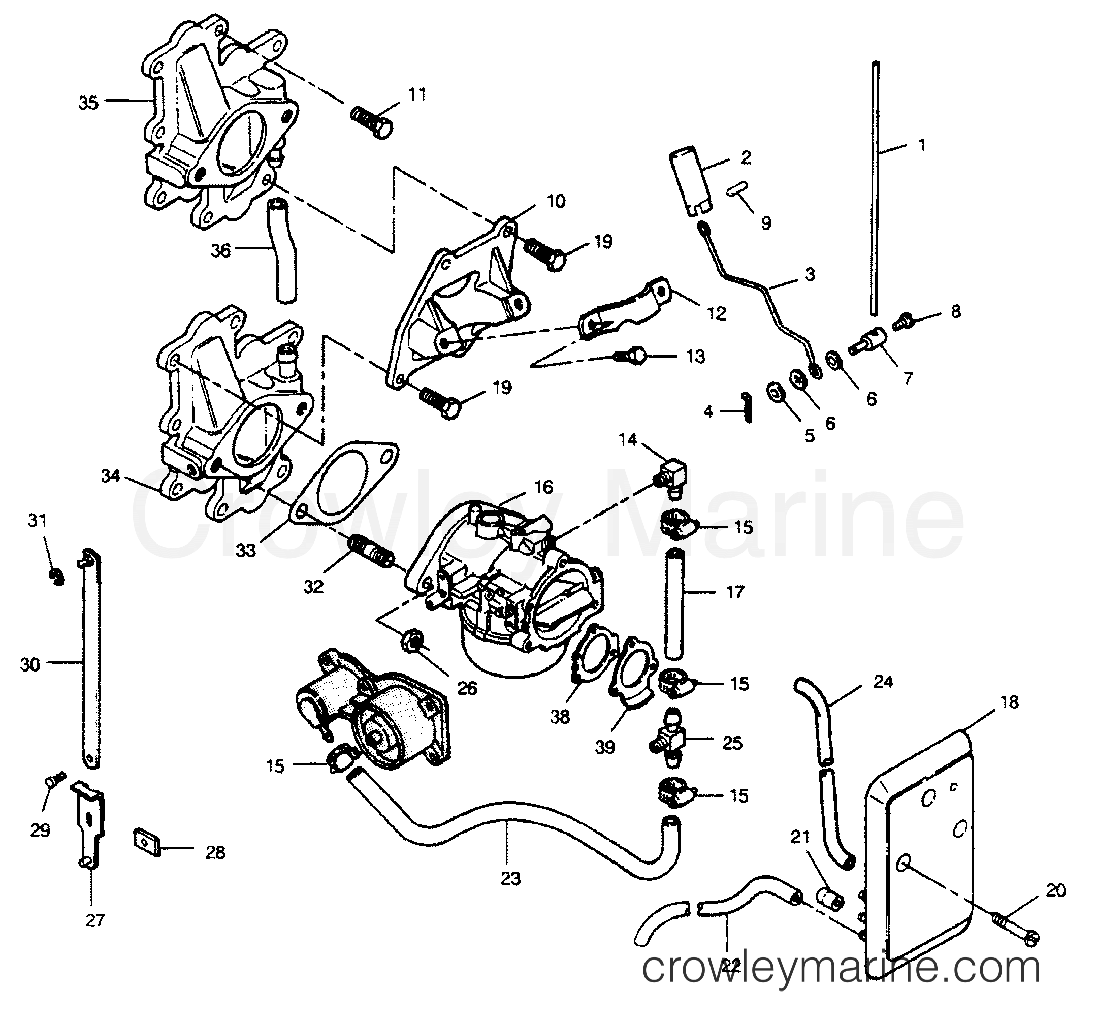 CARBURETOR ADAPTERS AND FUEL LINES 1990 Outboard 120LD H120LD90C [L