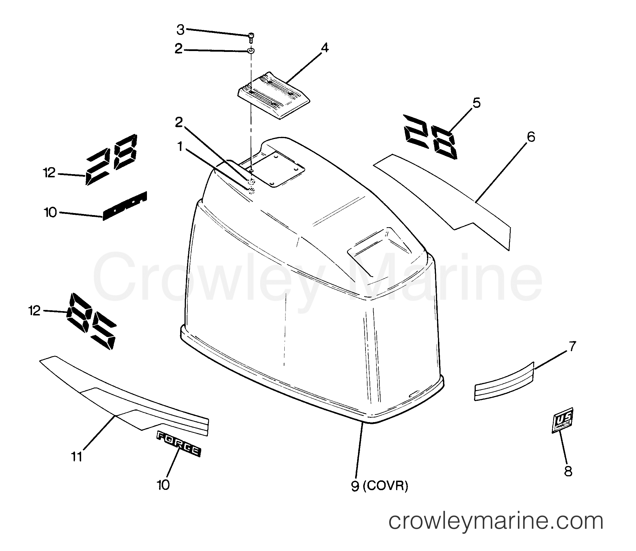 1988 Outboard 85 - 853F8B [Force] - ENGINE COVER MAXUM MODELS