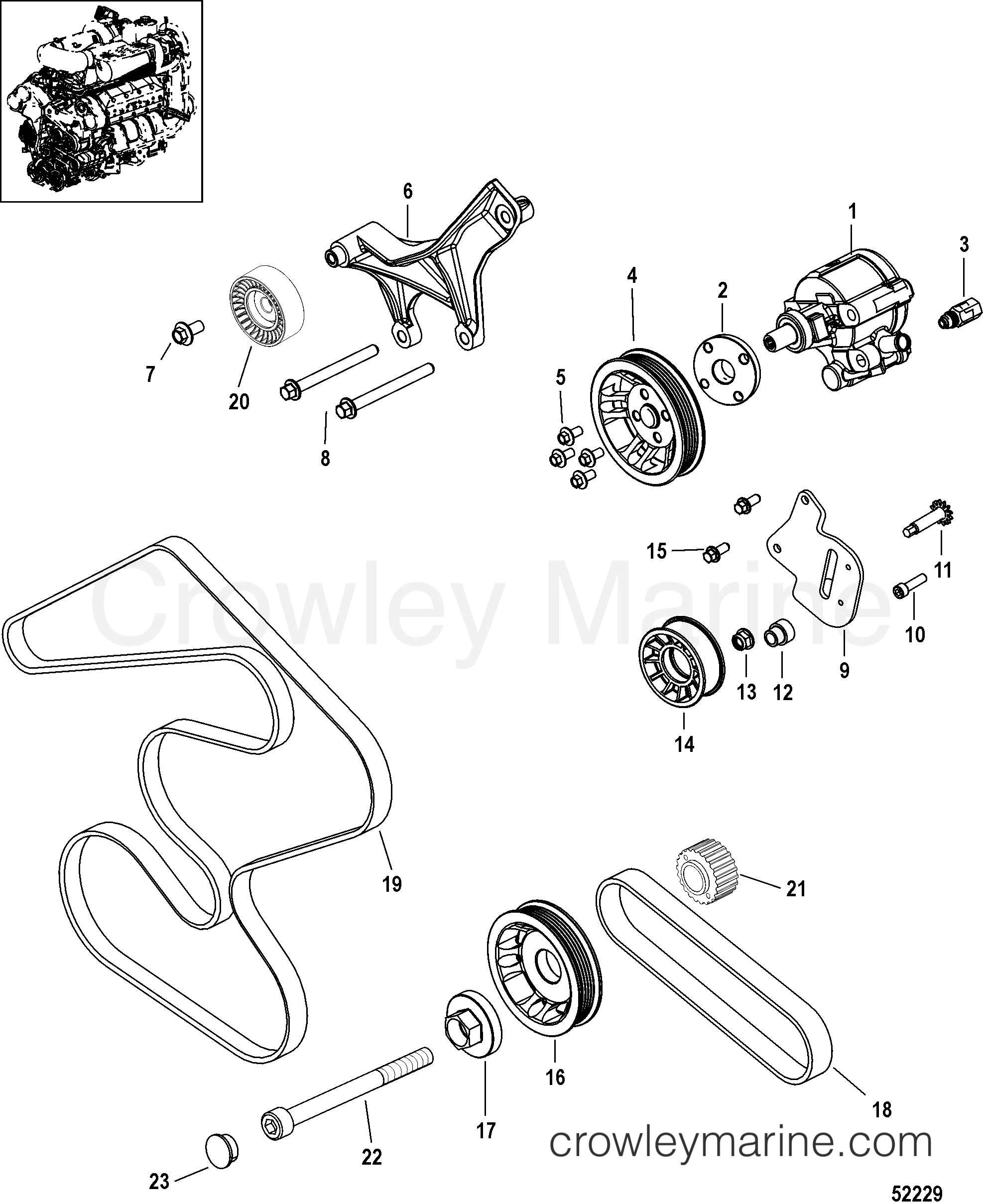 POWER STEERING PUMP, PULLEYS 2010 Race Stern Drive 1350 CC [M8 CC DRV