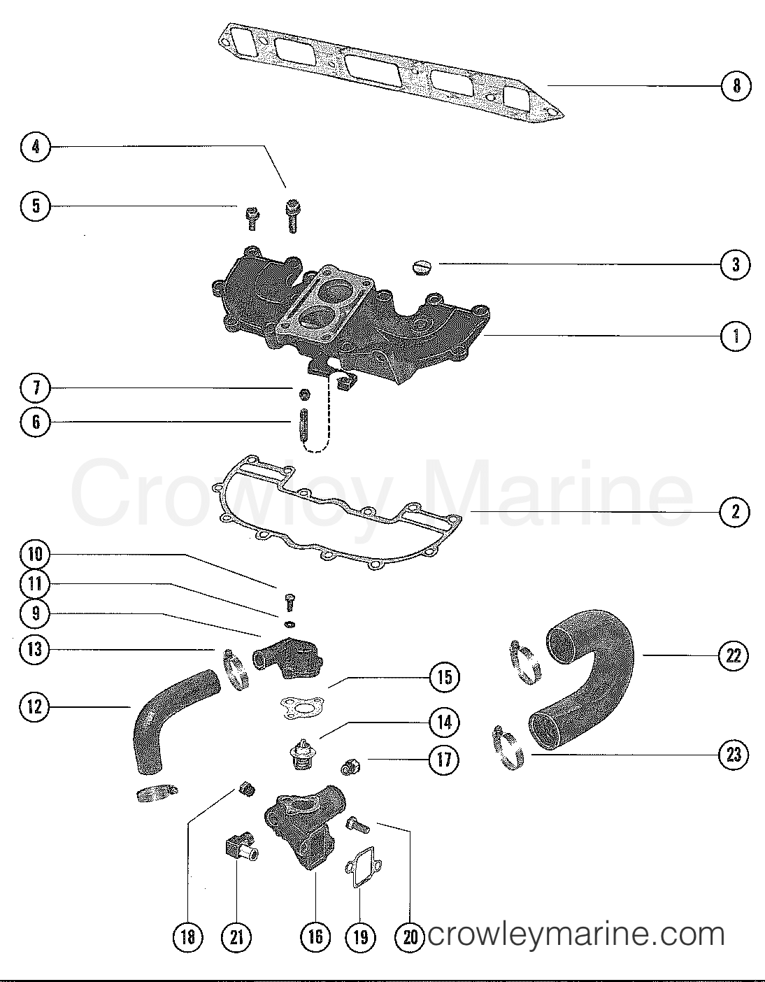 INTAKE MANIFOLD COVER AND THERMOSTAT COVER Serial Range Stern Drive 120 GM 153 I/L4 19721978