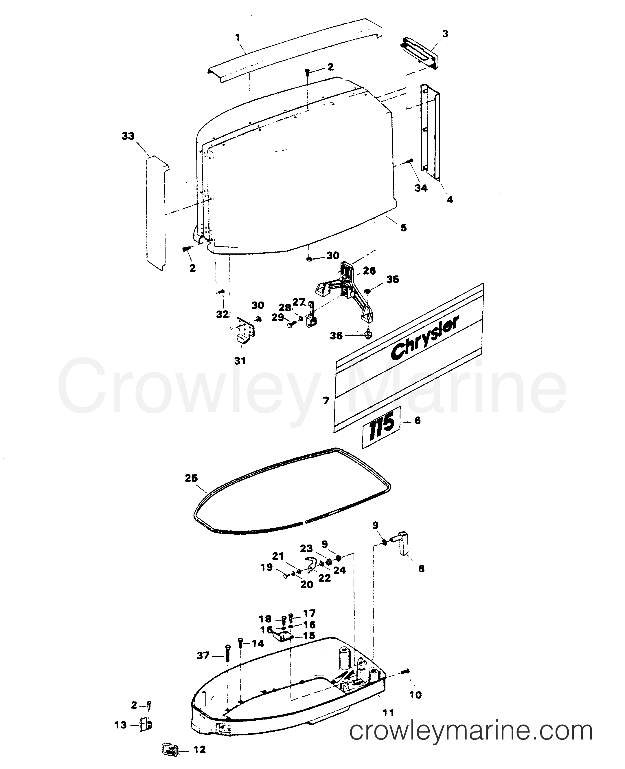 1982 Outboard 115 - H1158B82E - ENGINE COVER AND SUPPORT PLATE