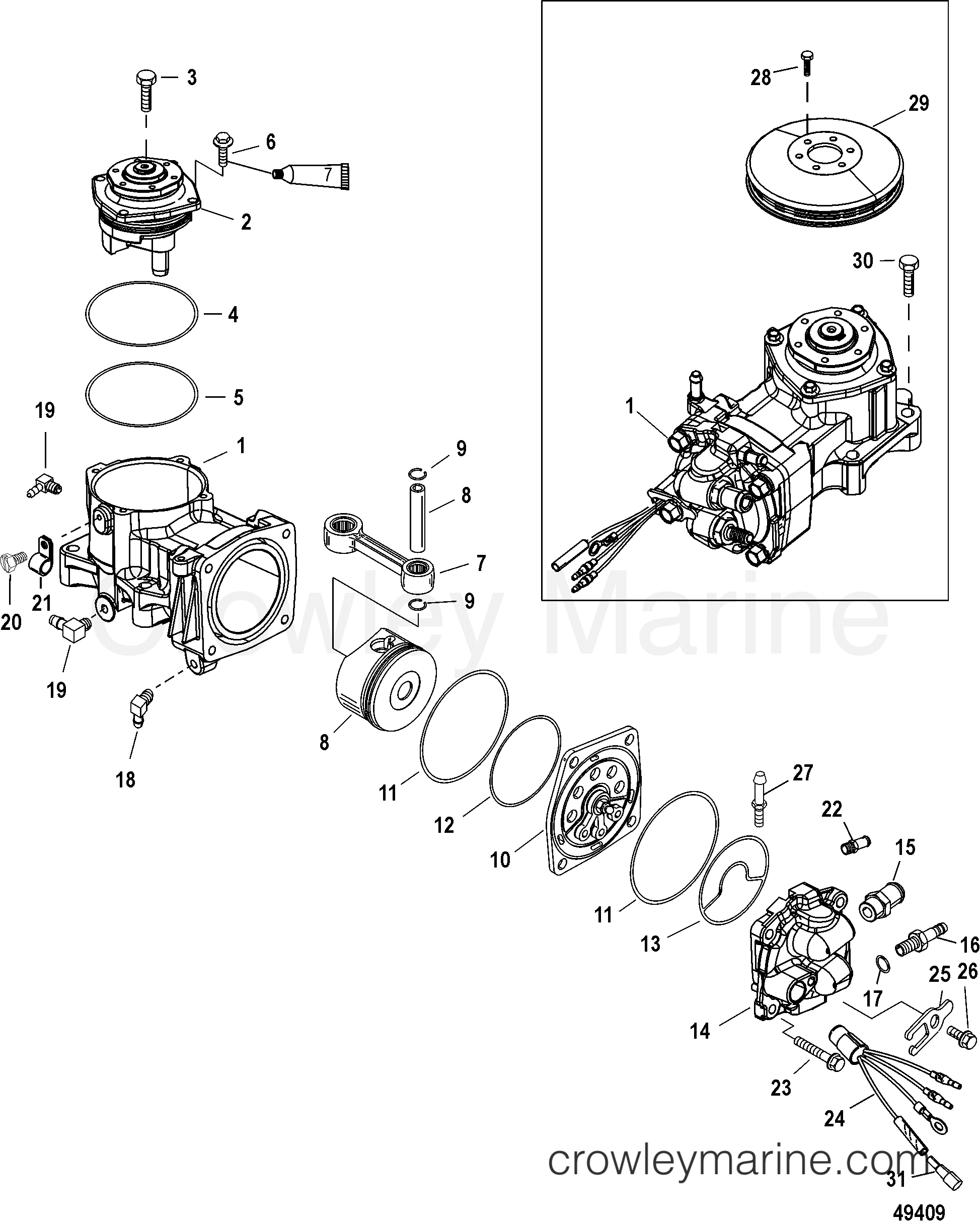 Serial Range Outboard 200 (DFI) 3.0L - 1B912786 & Up - AIR COMPRESSOR COMPONENTS