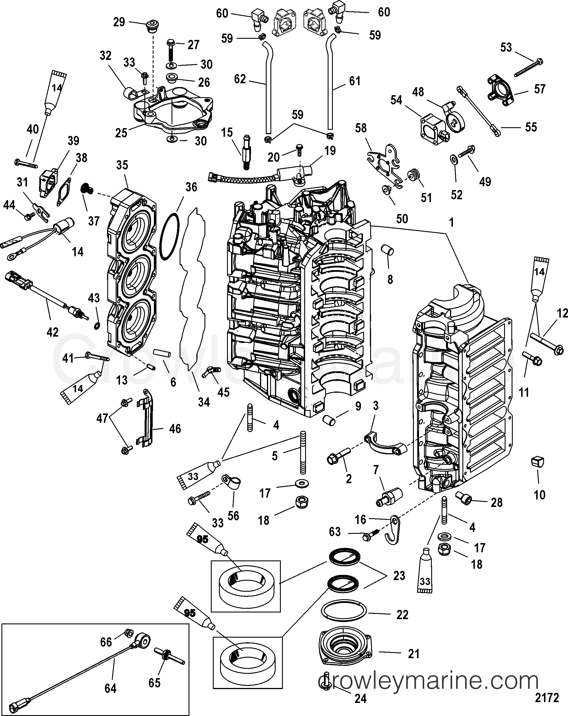 2004 Outboard 225 [L EFI] - 7225413RD - CYLINER BLOCK AND END CAP