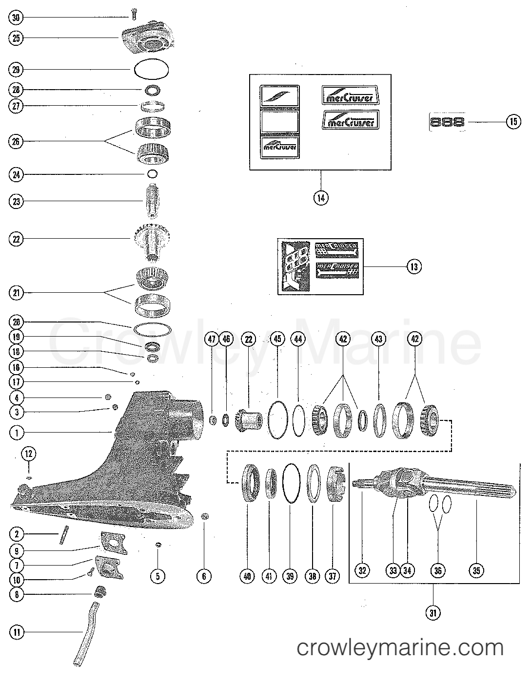 DRIVE SHAFT HOUSING ASSEMBLY AND GEAR ASSEMBLY Serial Range Stern
