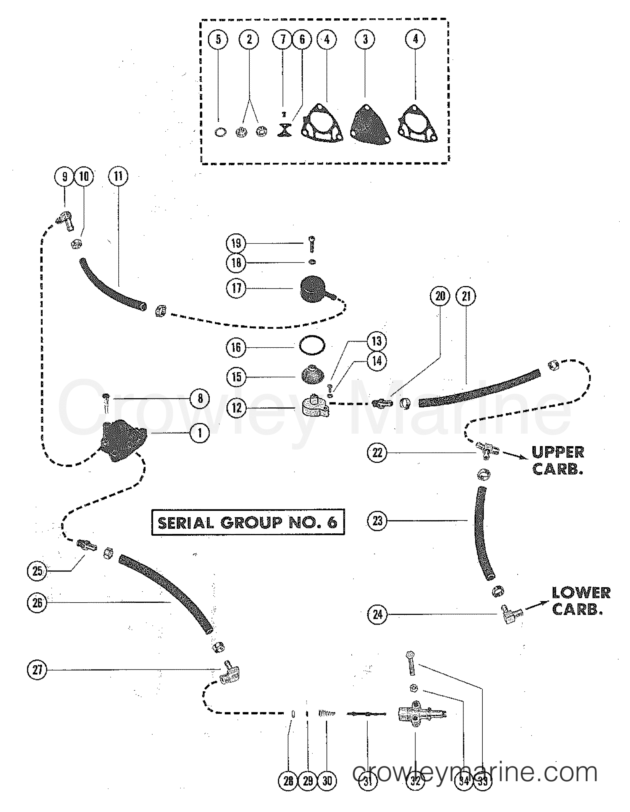 FUEL PUMP AND FUEL LINE ASSEMBLY (SERIAL GROUP NO. 6) 1975 Outboard