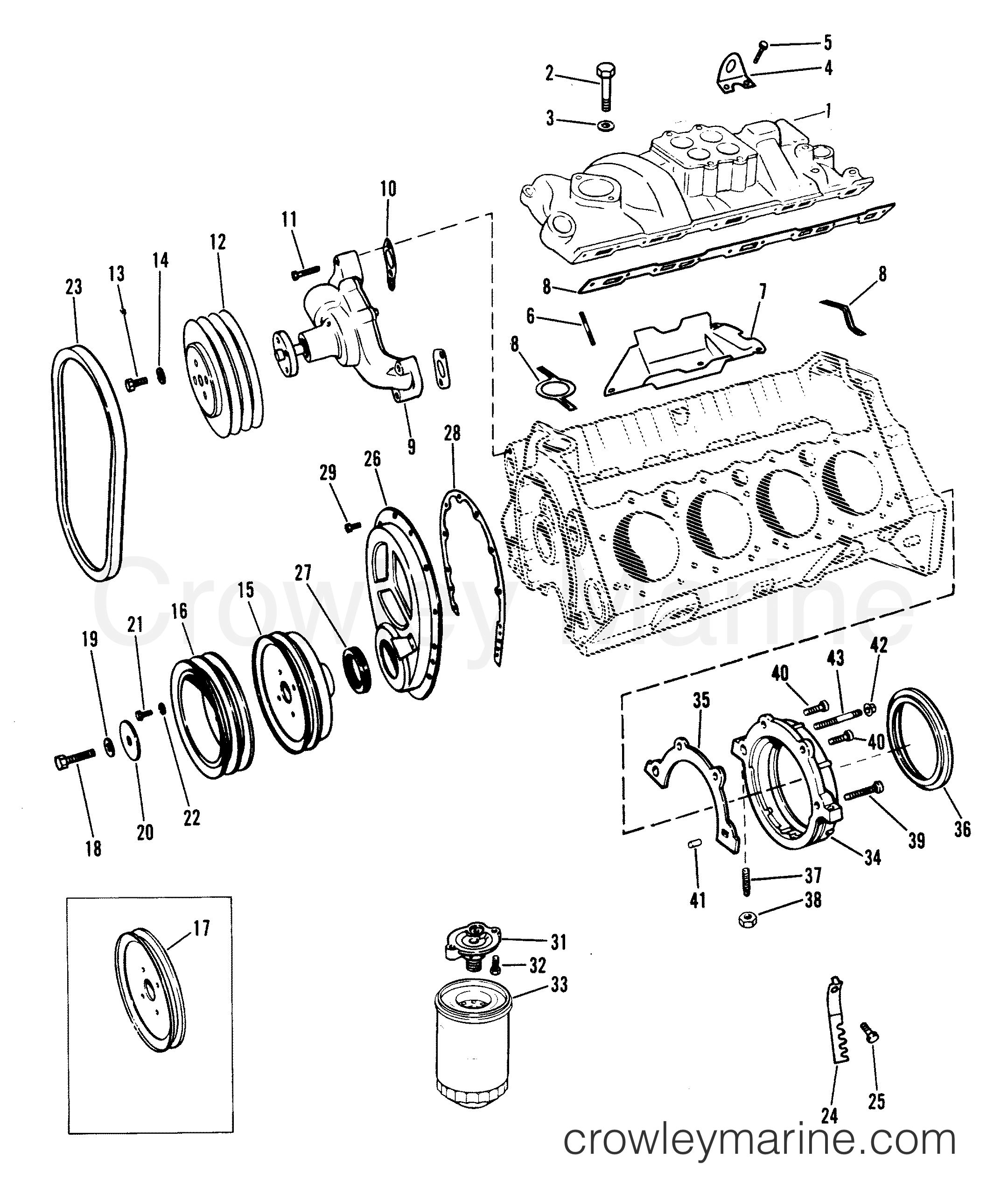 1986 Mercruiser 350 - 07711346 - INTAKE MANIFOLD AND FRONT COVER section