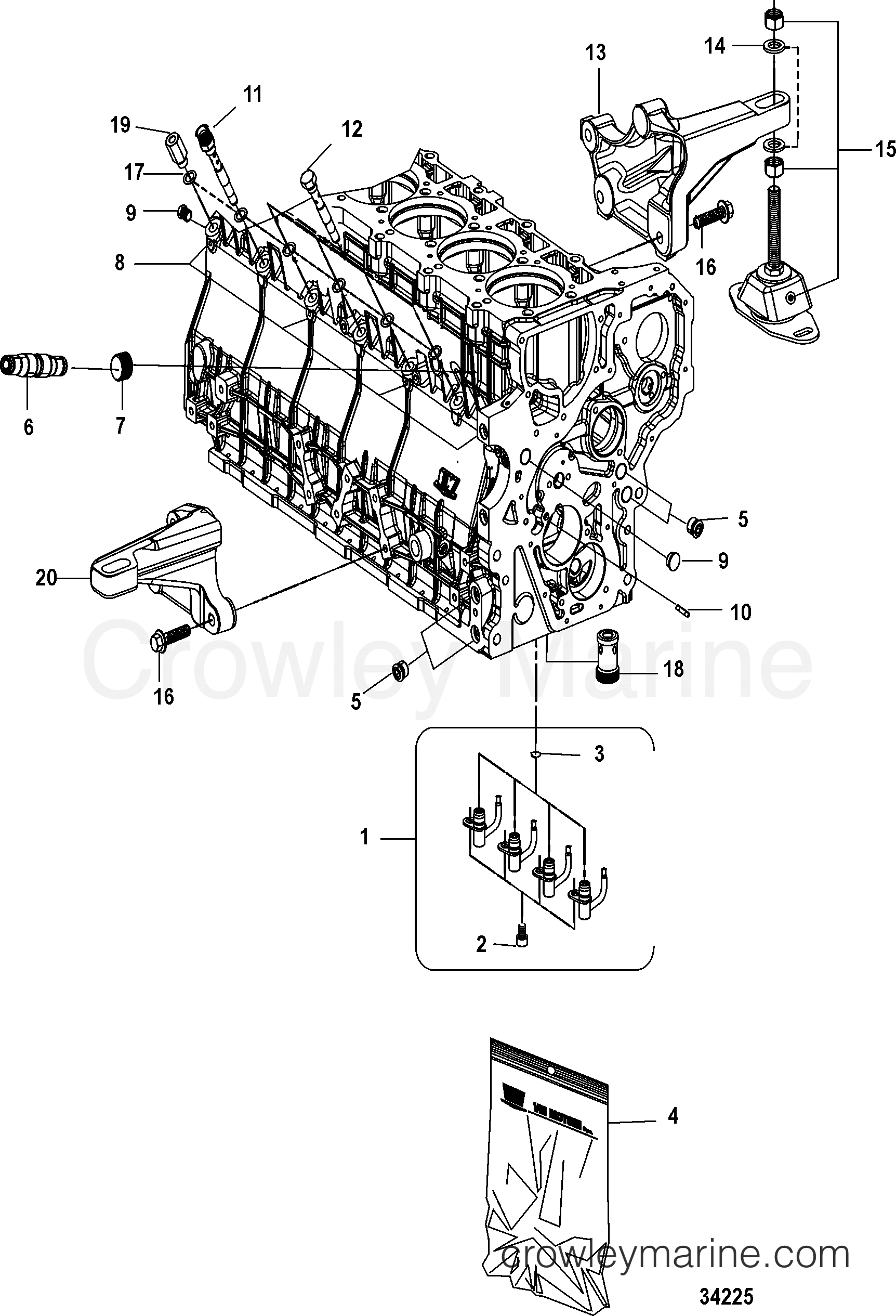 2012 Inboard Engine 2.8L QSD [EI 220] - 30280133D - CYLINDER BLOCK